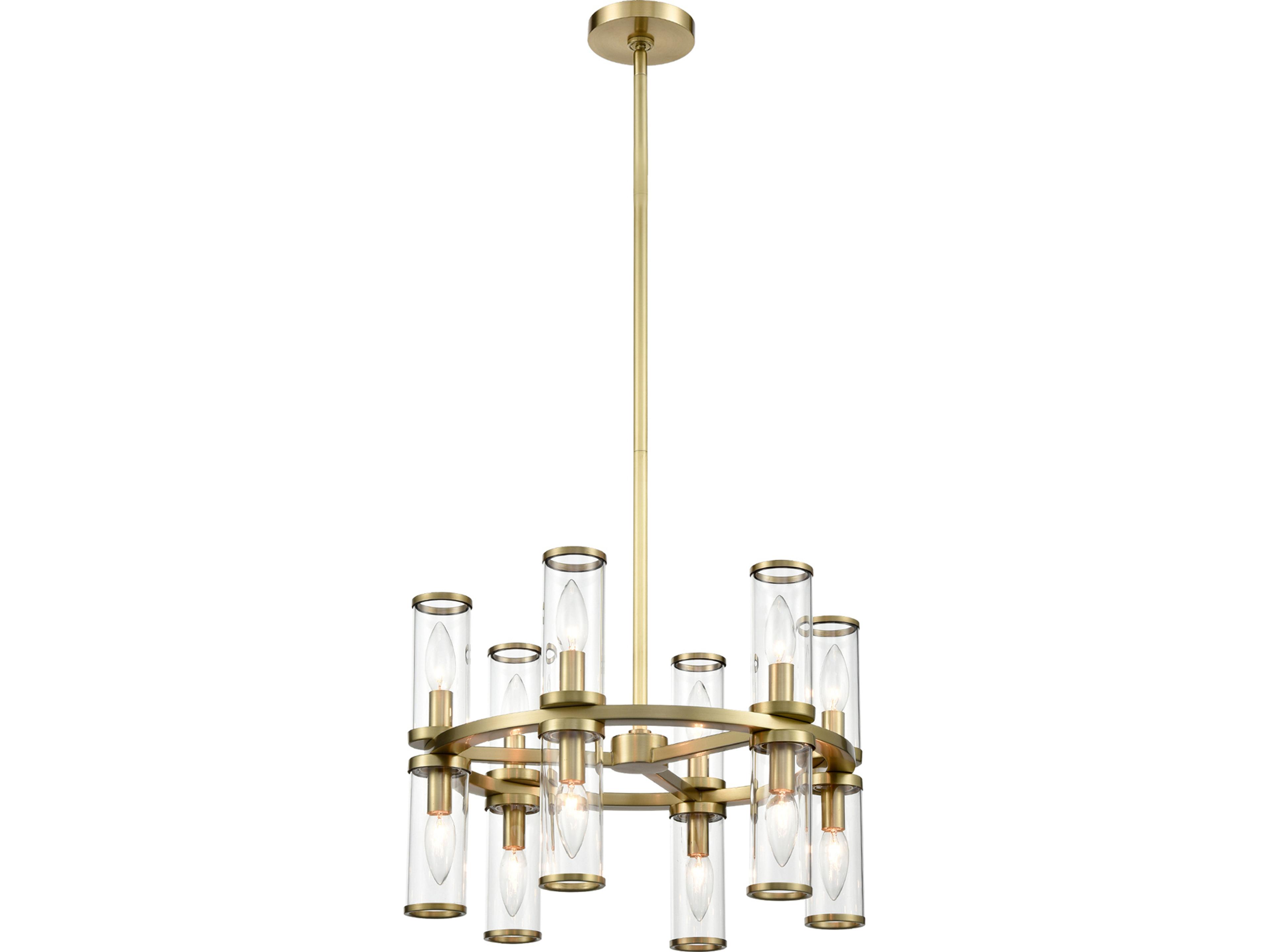 Revolve 12 Light Chandelier in Natural Brass and Clear Glass