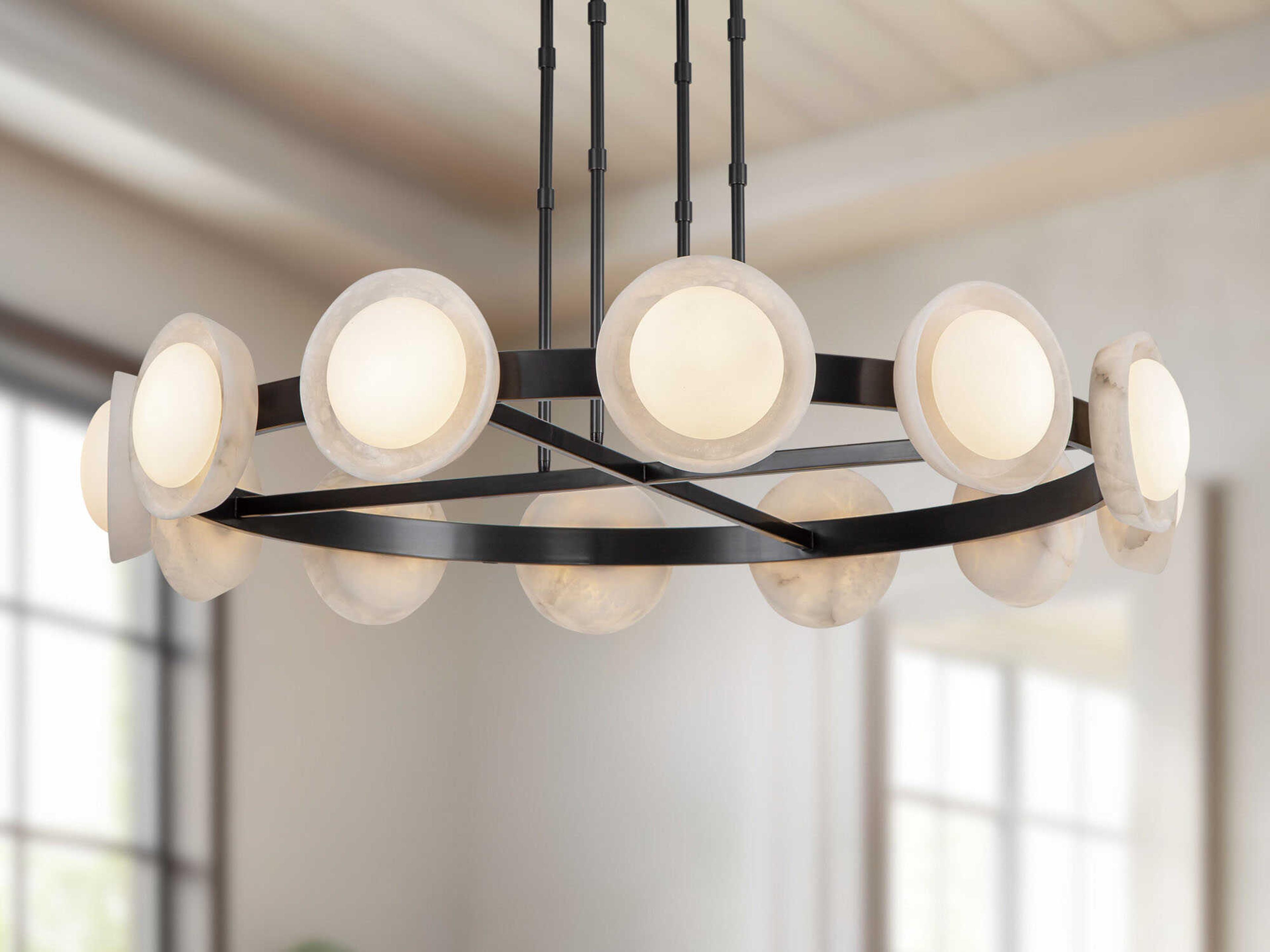 Alora Lighting Alonso Urban Bronze Alabaster Black Round Chandelier
