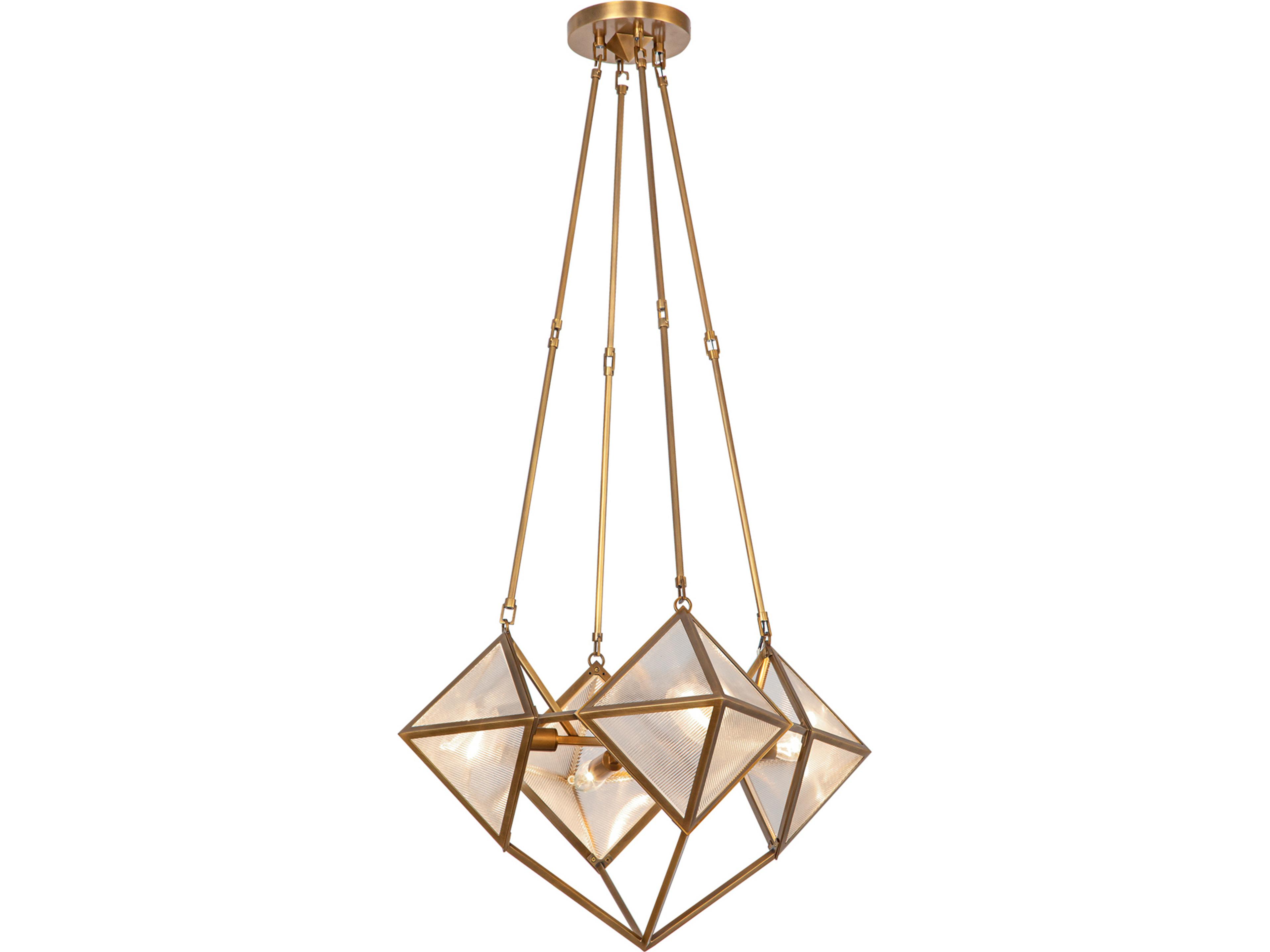 Cairo Chandelier in Vintage Brass with Ribbed Glass