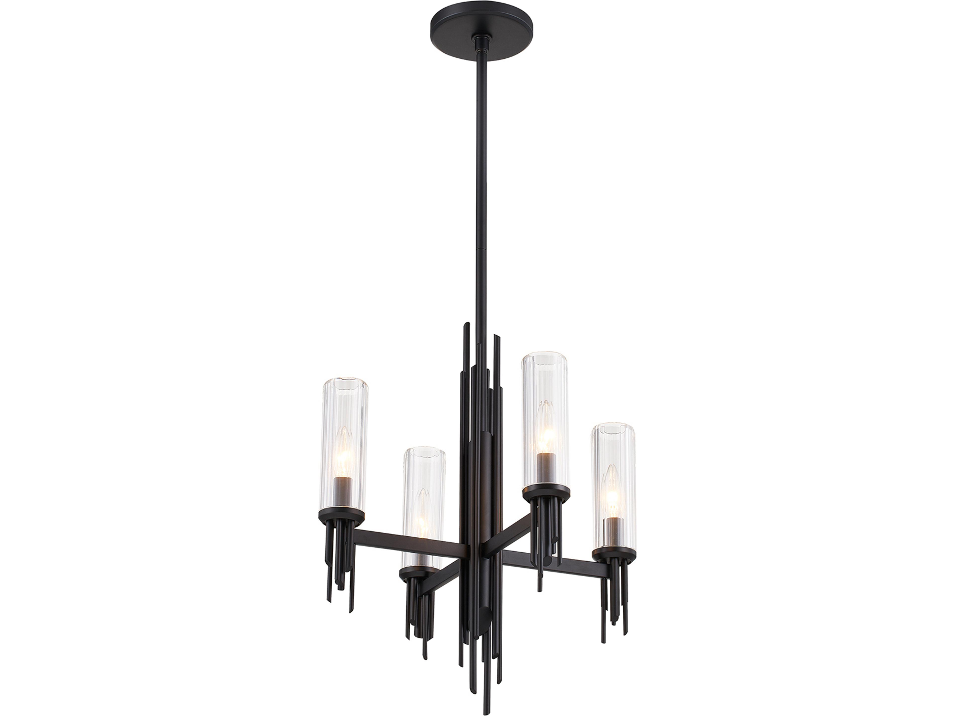 Torres Chandelier in Matte Black with Clear Ribbed Glass