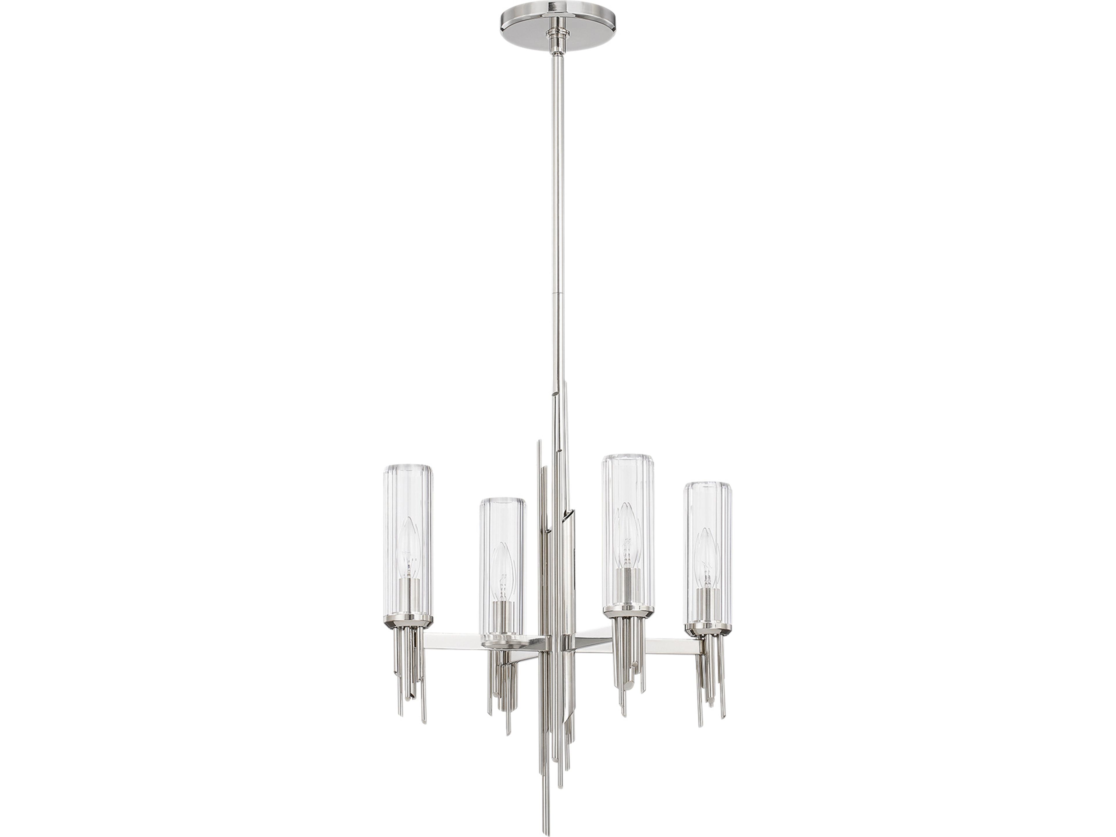 Torres Chandelier Polished Nickel Modern Clear Ribbed Glass