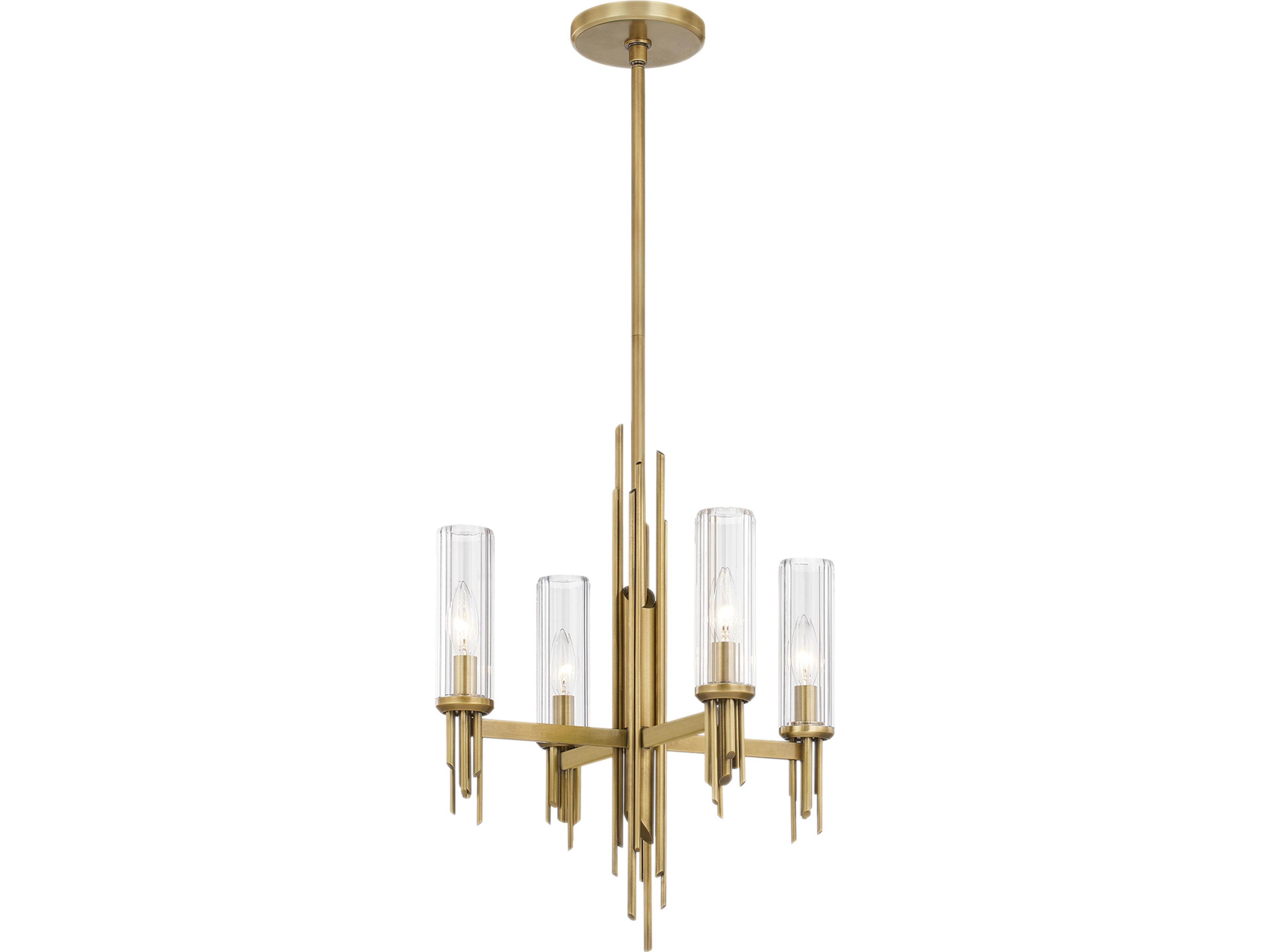 Torres Chandelier in Vintage Brass with Ribbed Glass