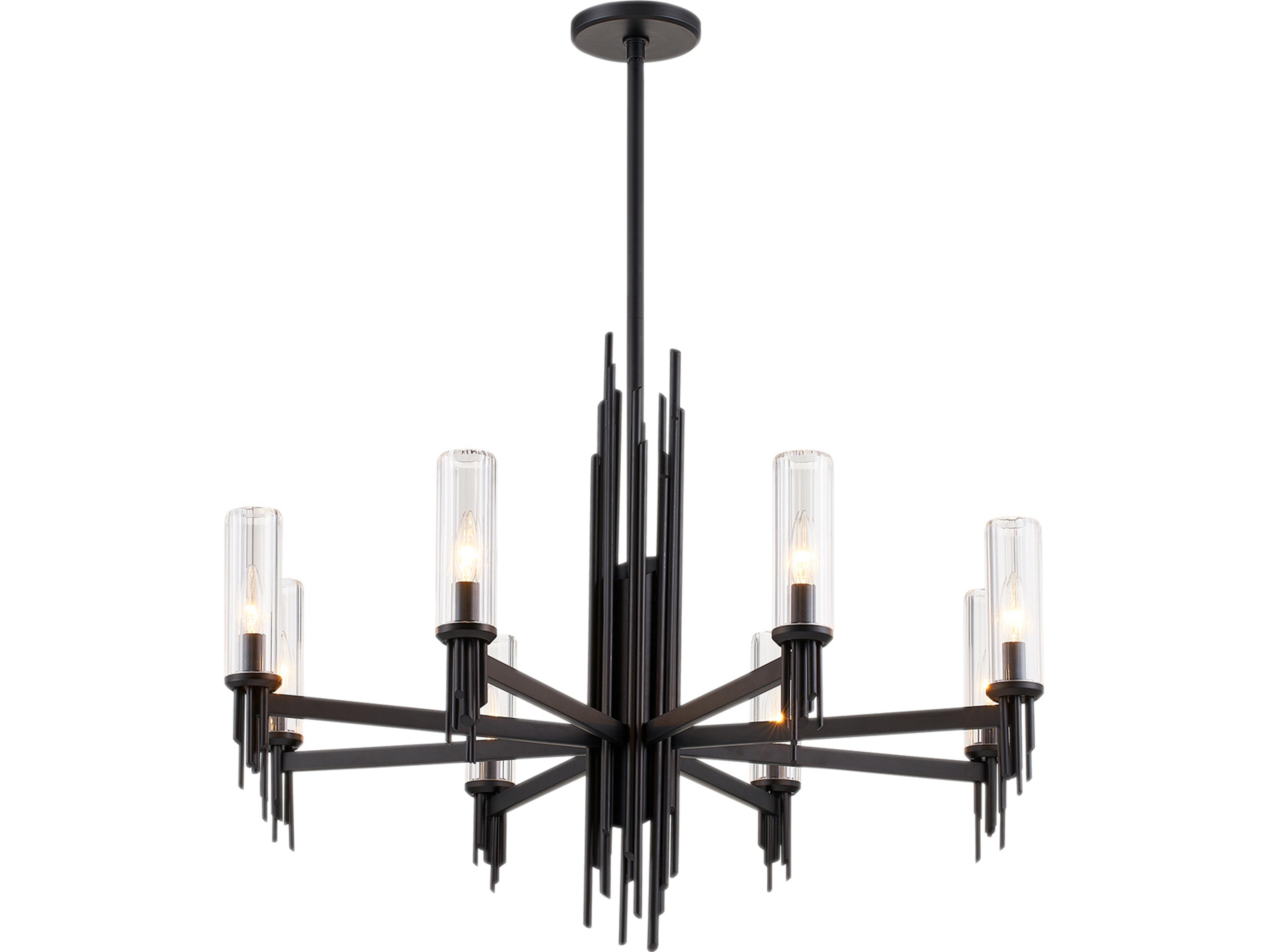 Torres Chandelier in Matte Black with Clear Ribbed Glass