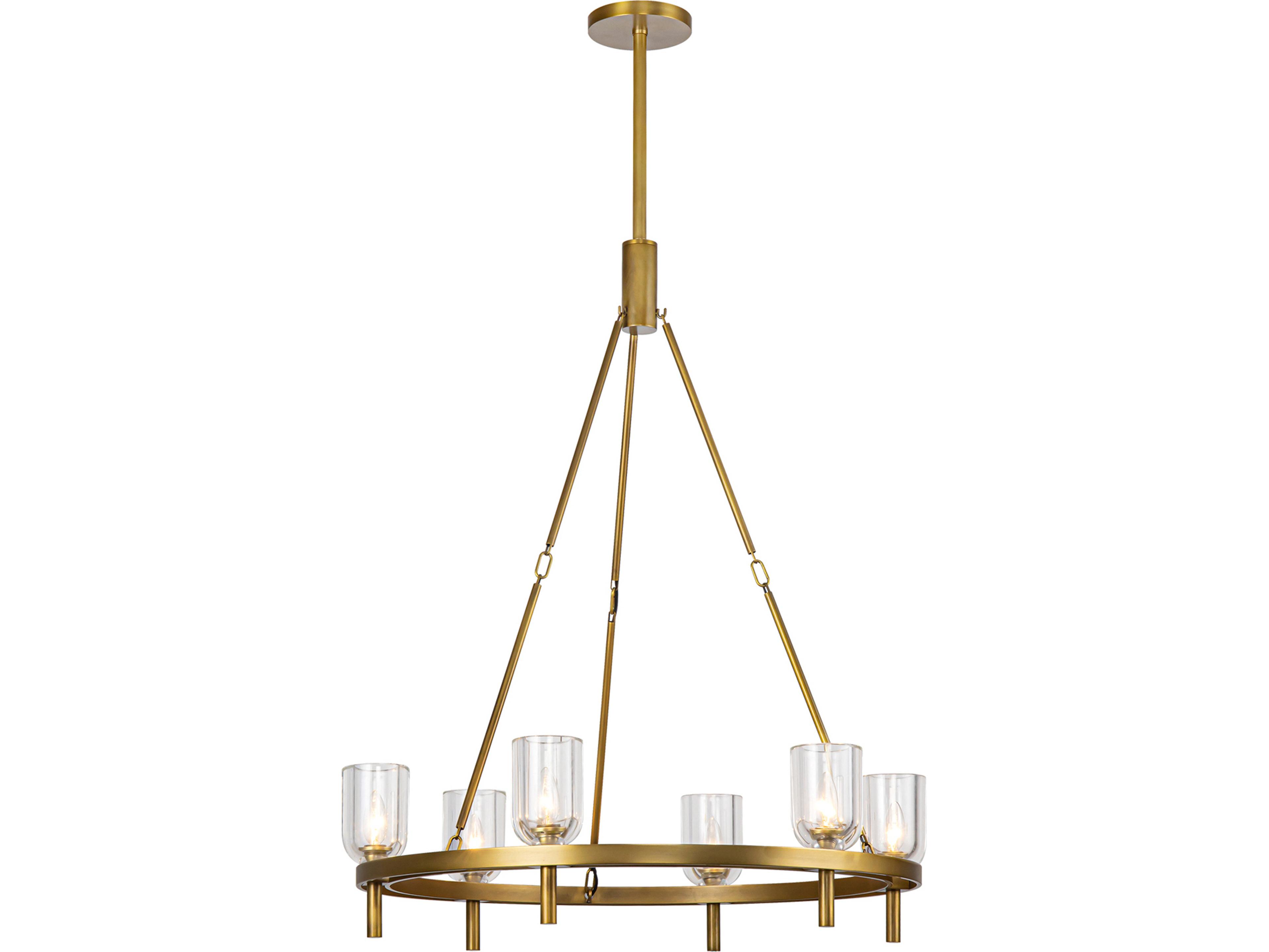 Lucian 6 Light Chandelier in Vintage Brass and Clear Crystal