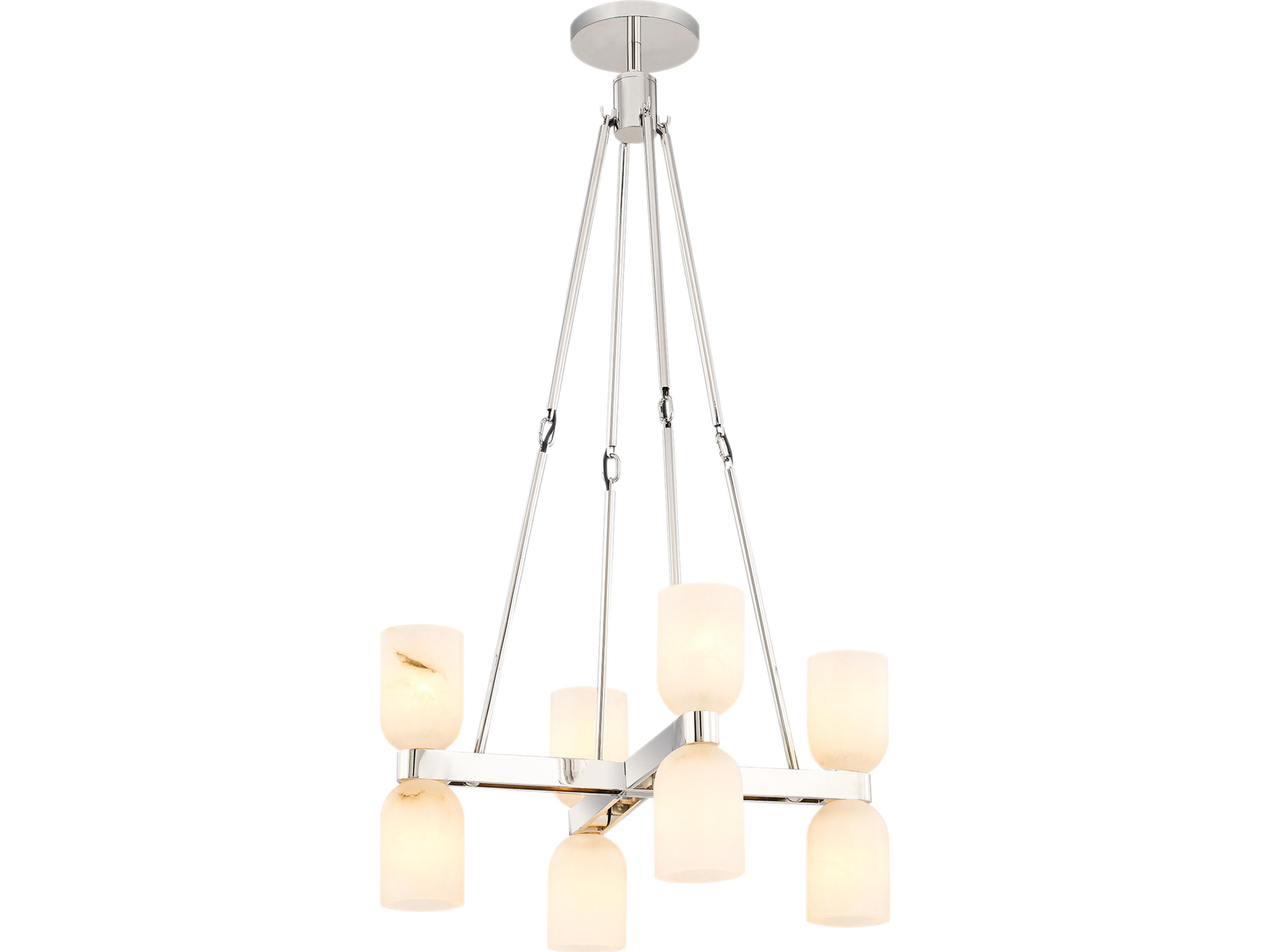 Lucian 8 Light Chandelier in Polished Nickel and Alabaster