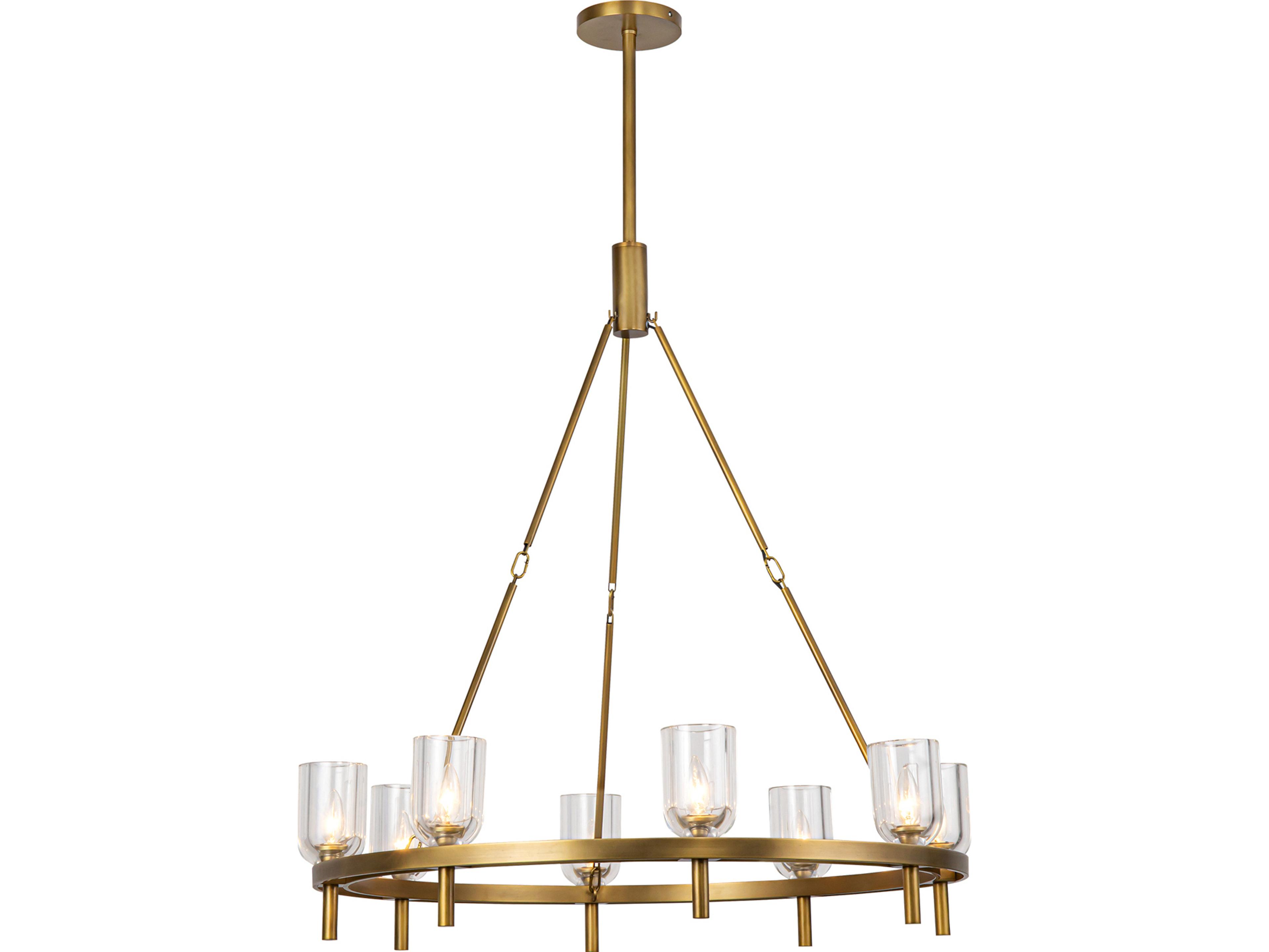 Lucian 8 Light Chandelier Vintage Brass and Clear Crystal