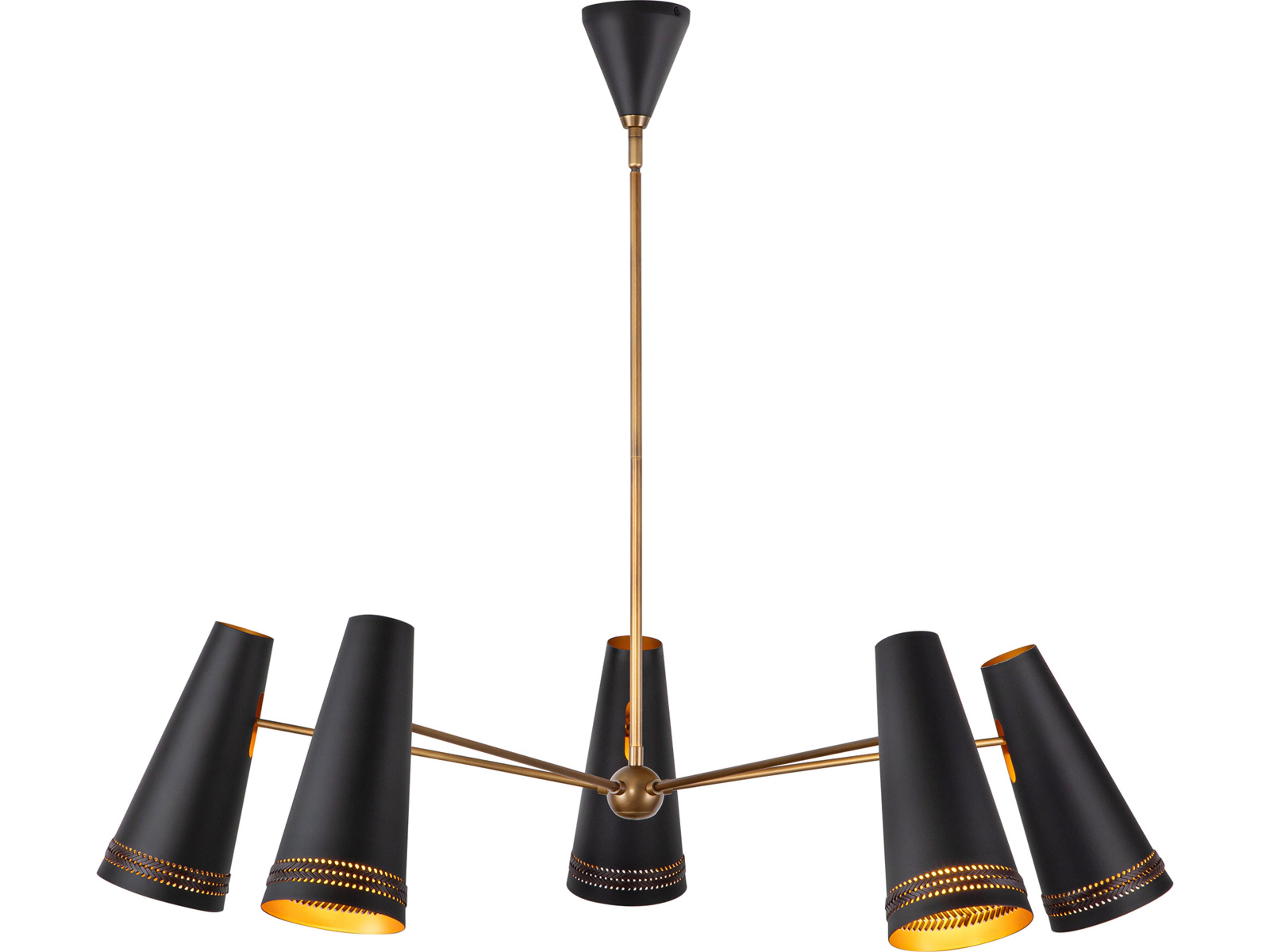 Brickell 5 Light Chandelier in Matte Black and Hazelnut Leather