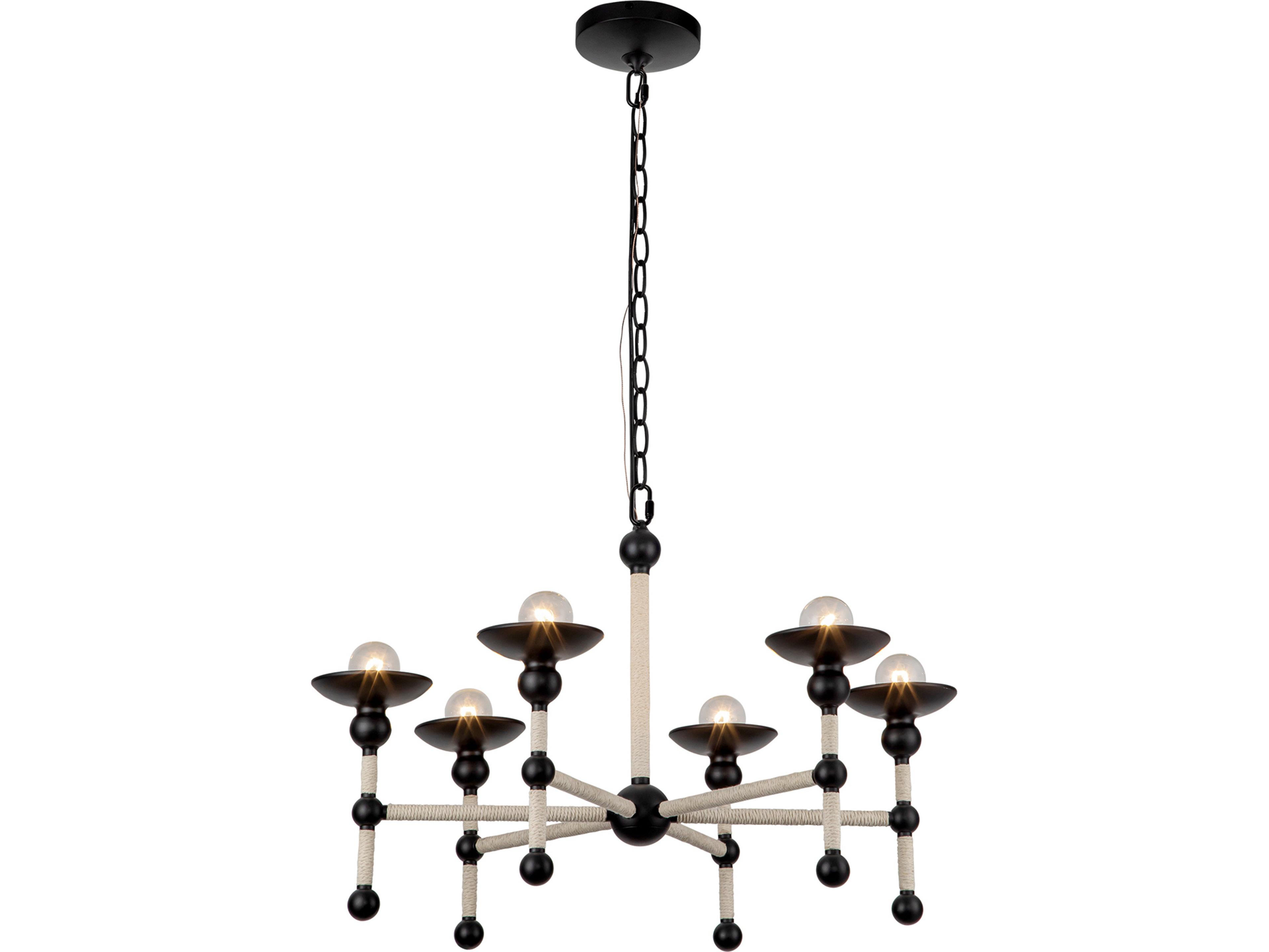 Nadine Chandelier in Matte Black with Natural Cotton
