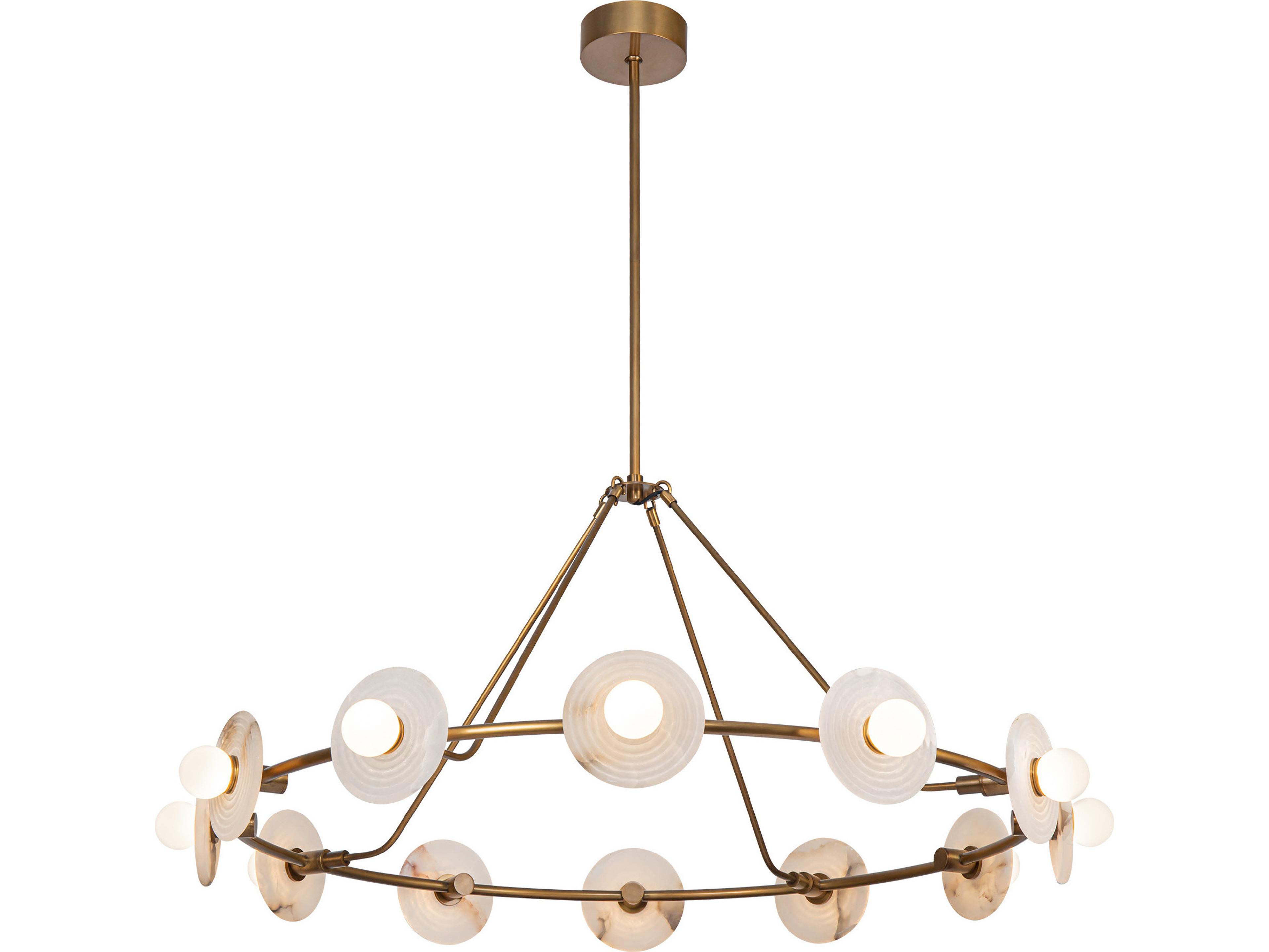 Dahlia LED Ring Chandelier in Vintage Brass and Alabaster