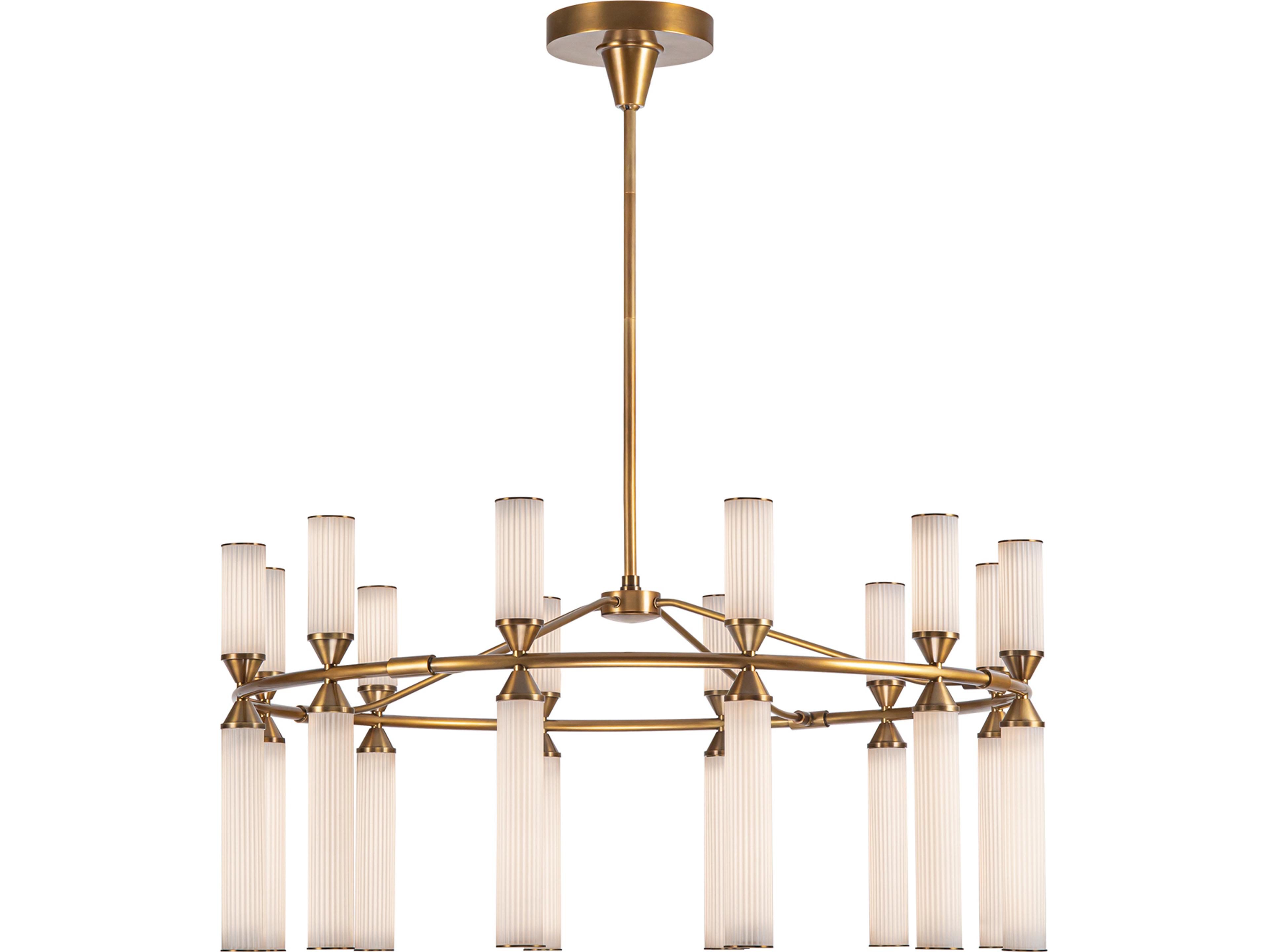 Edwin Chandelier in Vintage Brass with Frosted Ribbed Glass