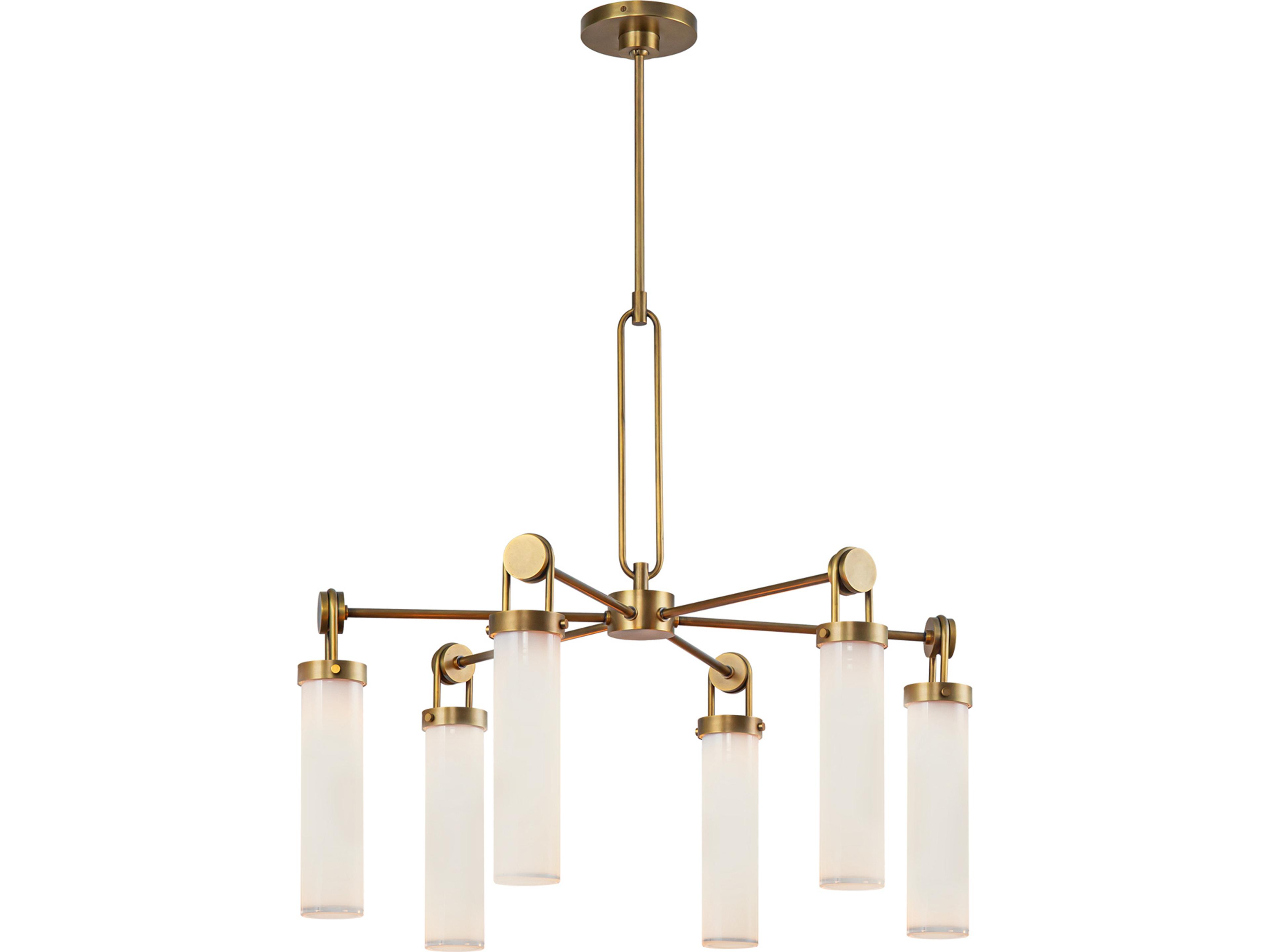 6-Light Chandelier Wynwood Vintage Brass Glossy Opal Glass