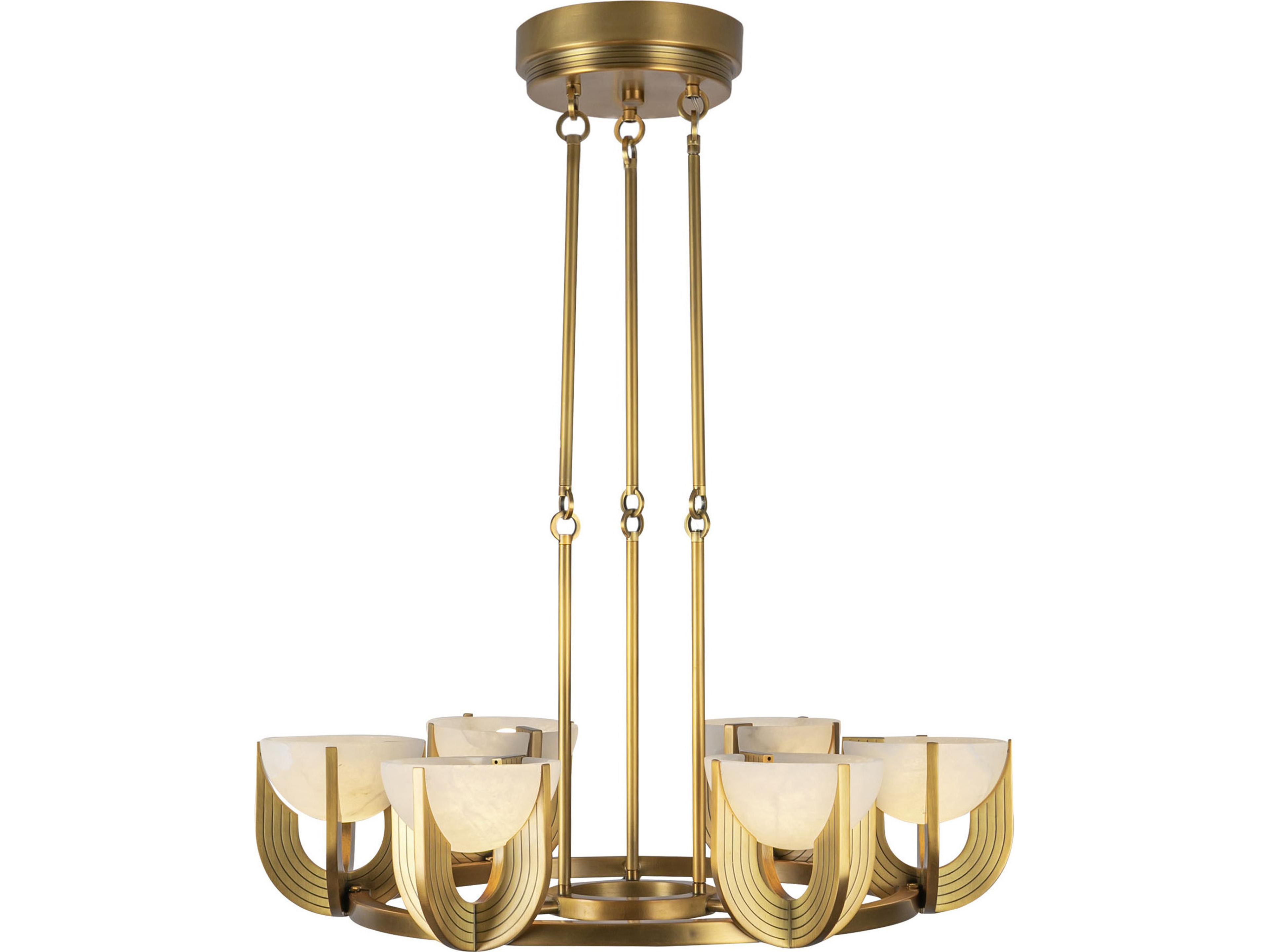 Colette Chandelier in Vintage Brass with Natural Alabaster