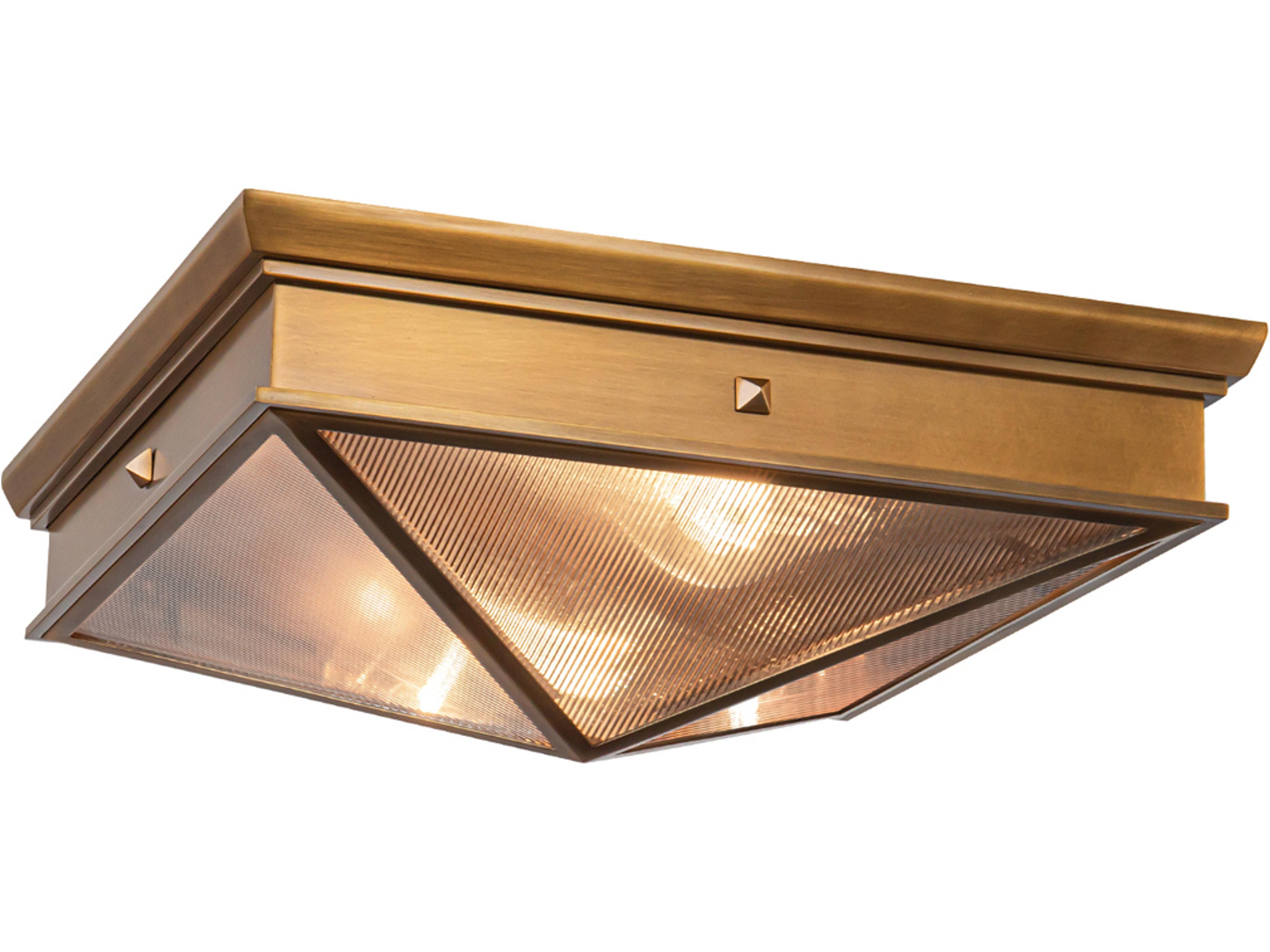 Cairo 2-Light Flush Mount Ceiling Light in Vintage Brass with Ribbed Glass