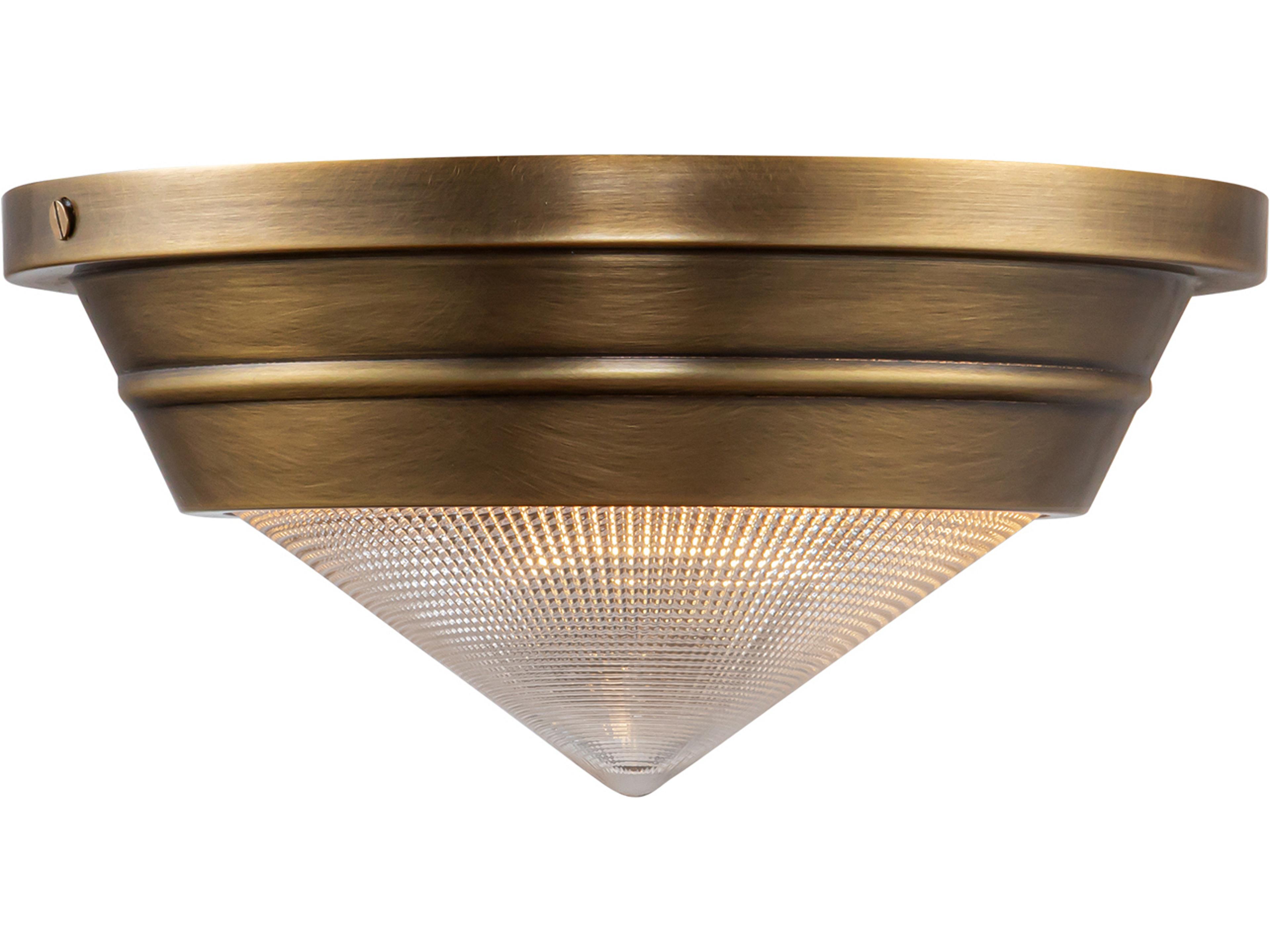 Flush Mount Ceiling Light Willard Vintage Brass Prismatic Glass