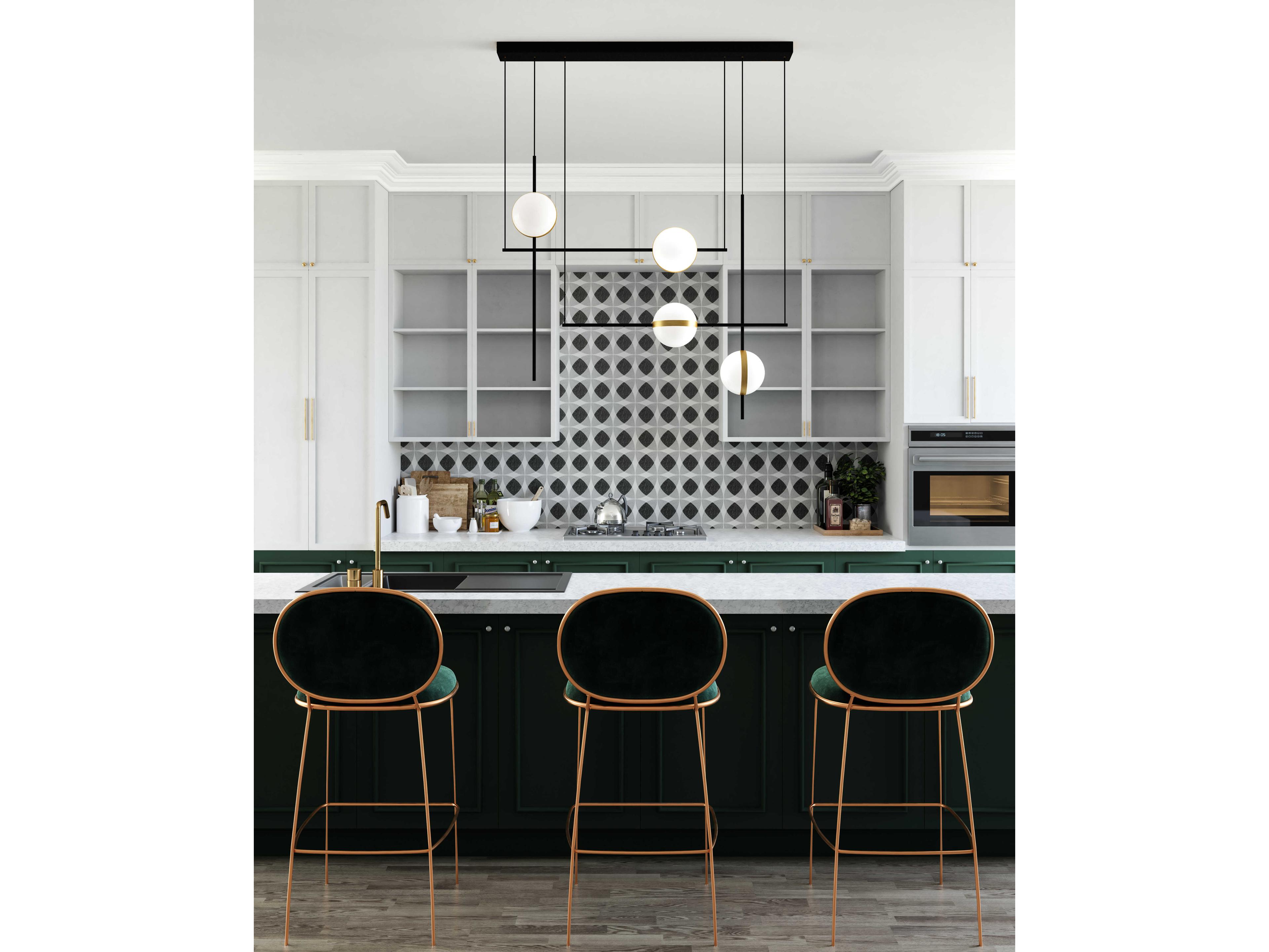 Alora Lighting Tagliato Matte Black Brushed Gold Globe Linear Island Pendant