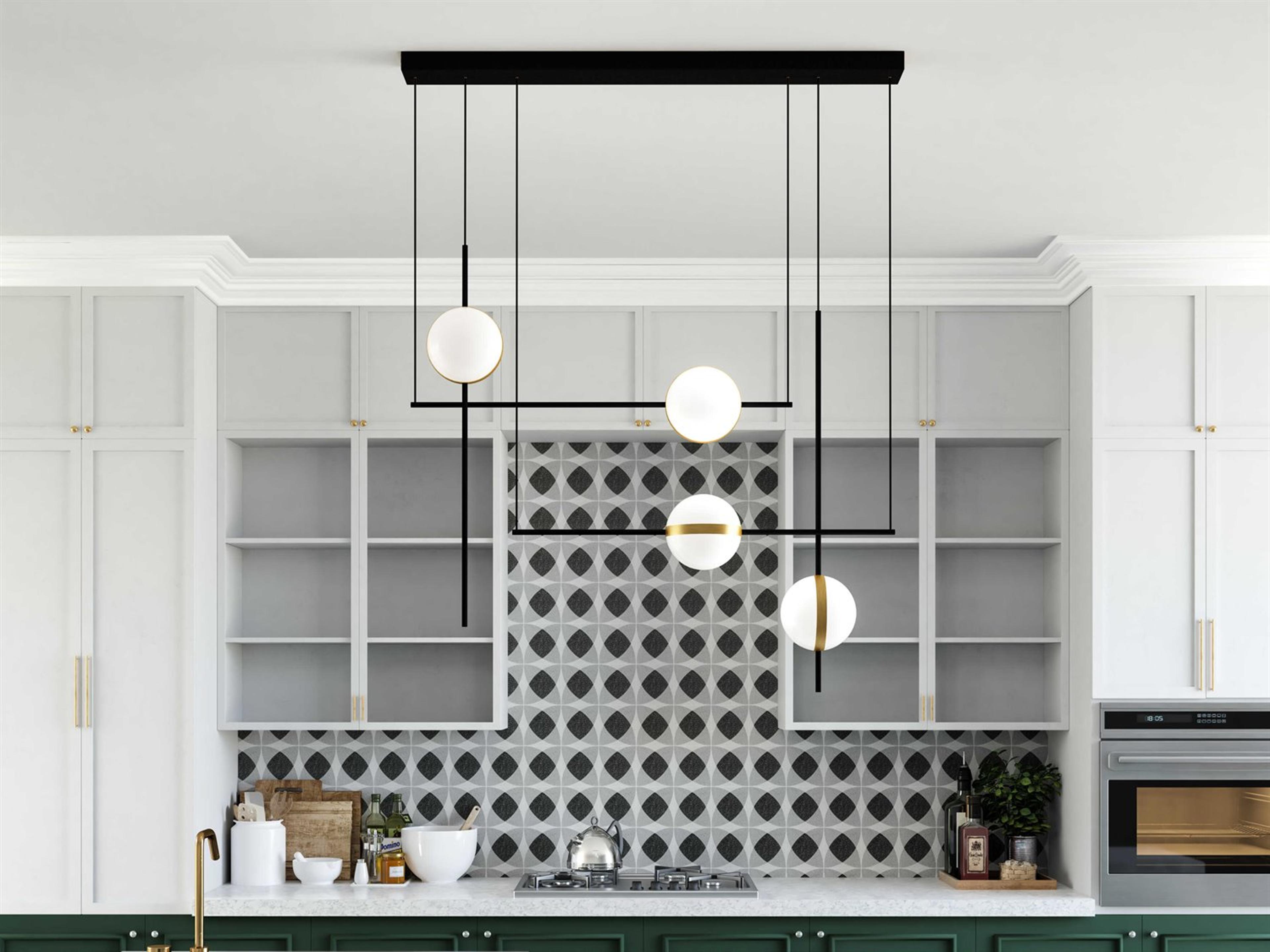 Alora Lighting Tagliato Matte Black Brushed Gold Globe Linear Island Pendant