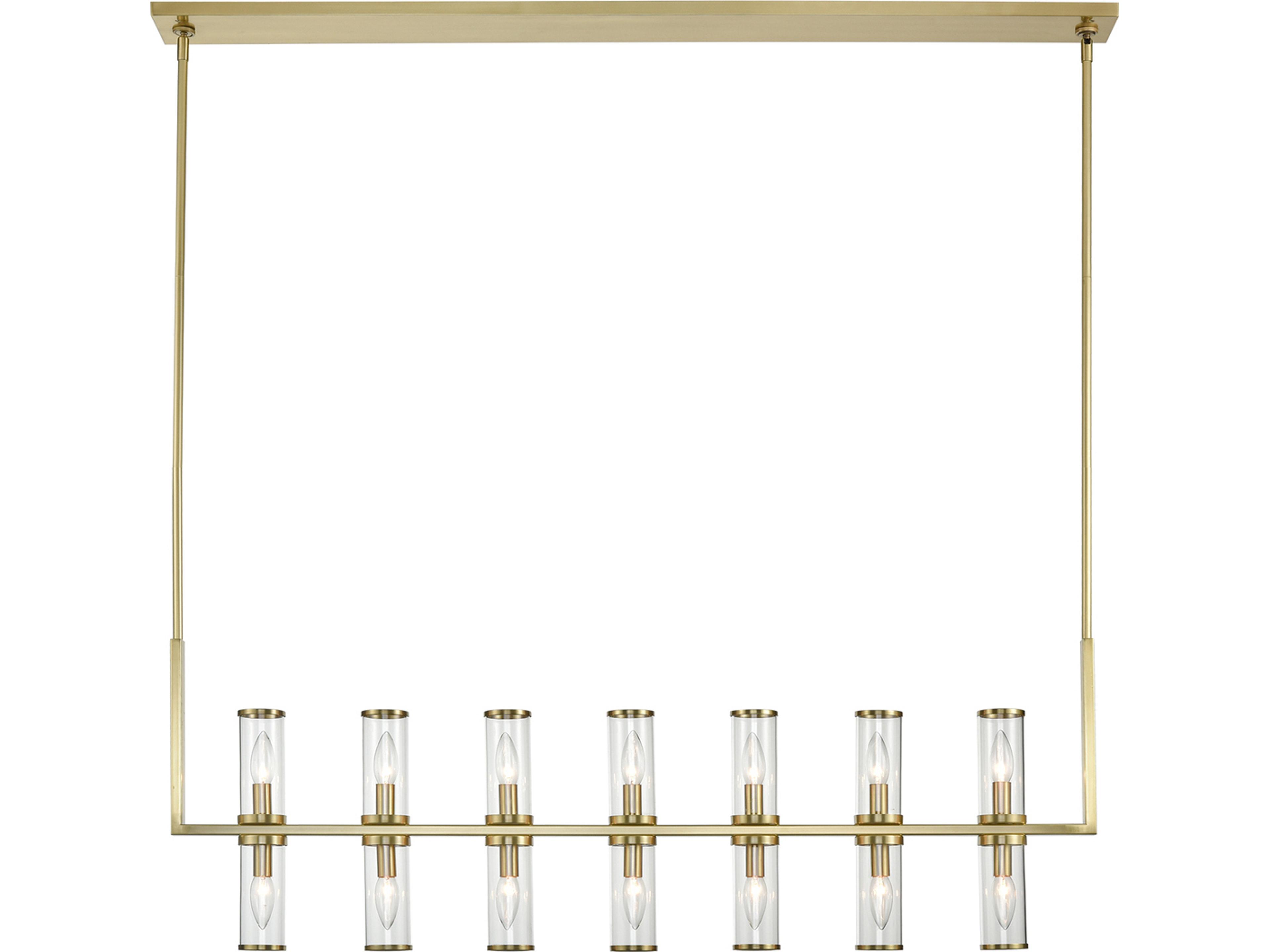 Revolve 47 Inch Linear Pendant Natural Brass Clear Glass 14 Light