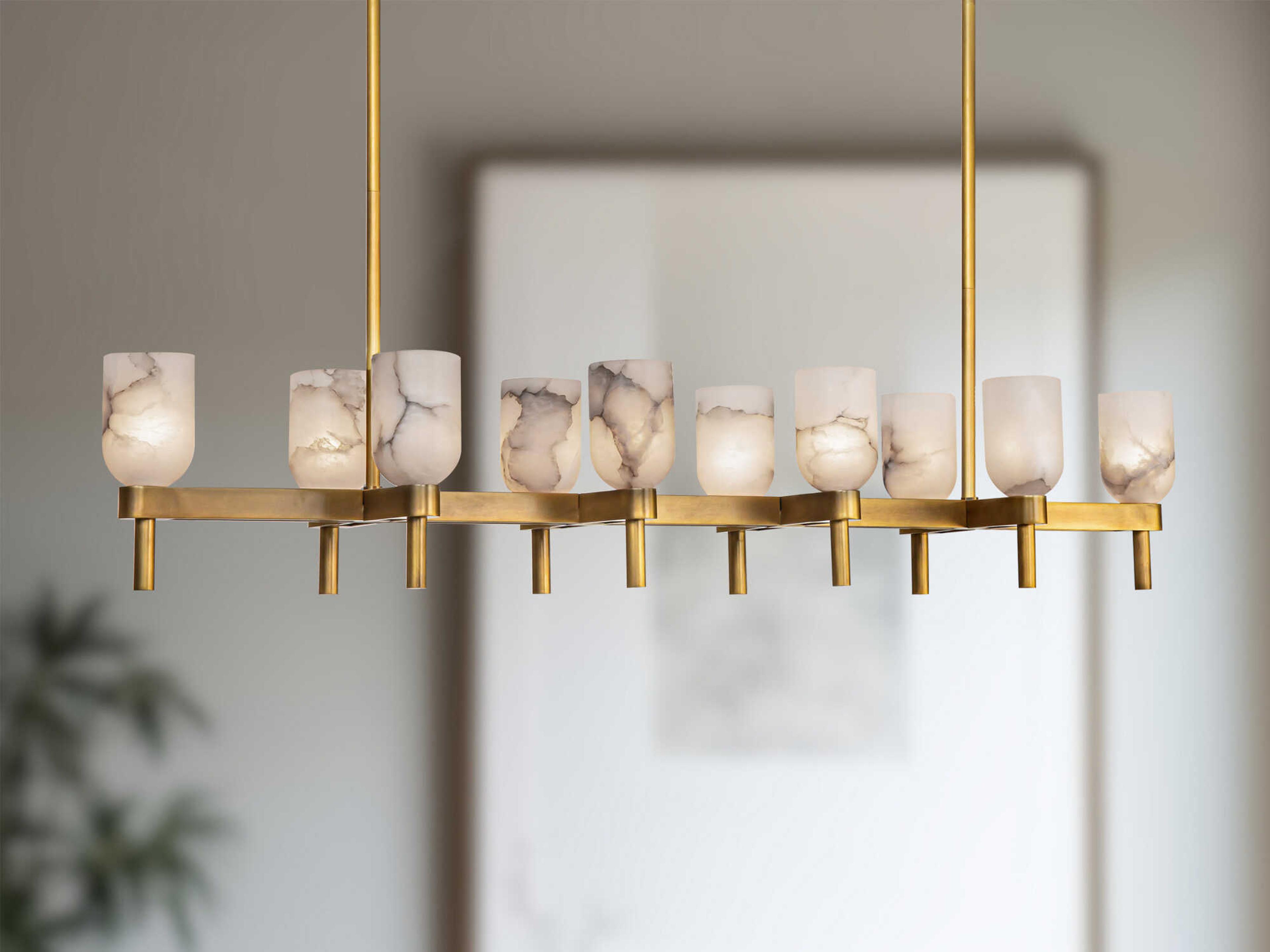 Alora Lighting Lucian 10-Light Vintage Brass Linear Island Pendant