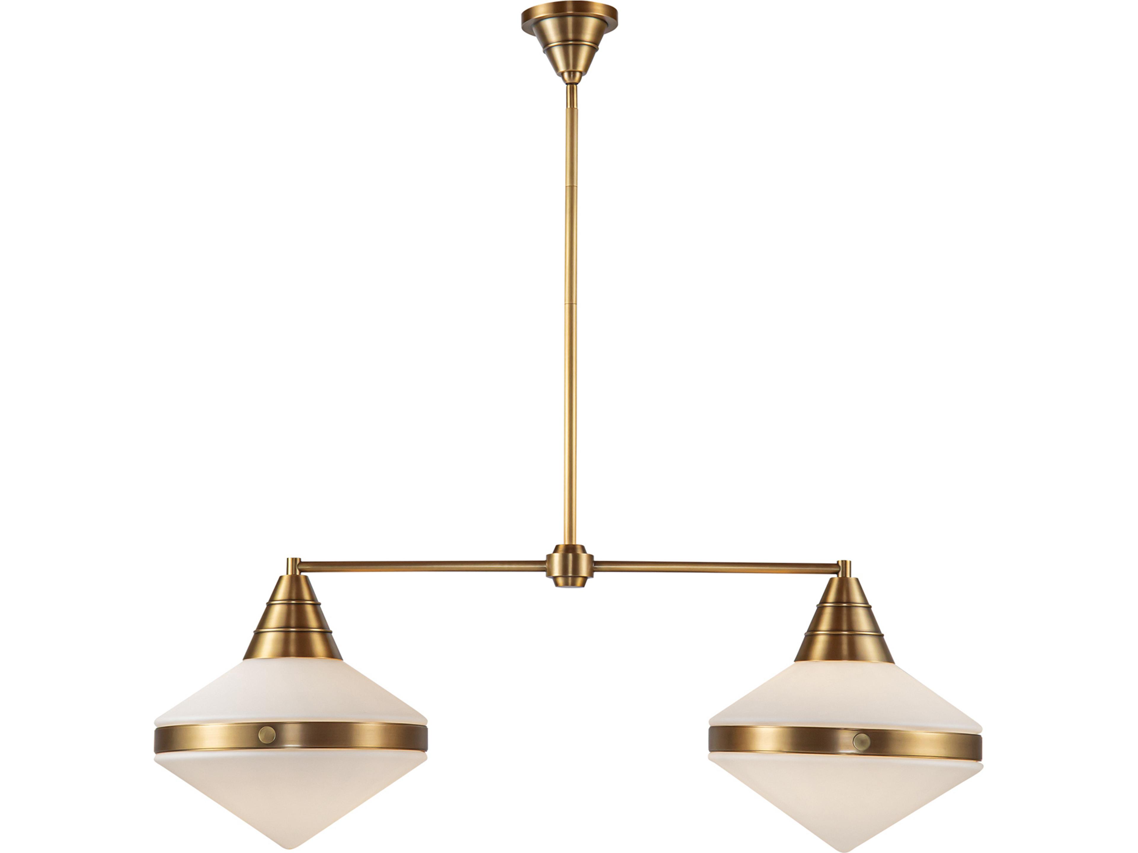 2 Light Linear Pendant Willard Vintage Brass Matte Opal Glass