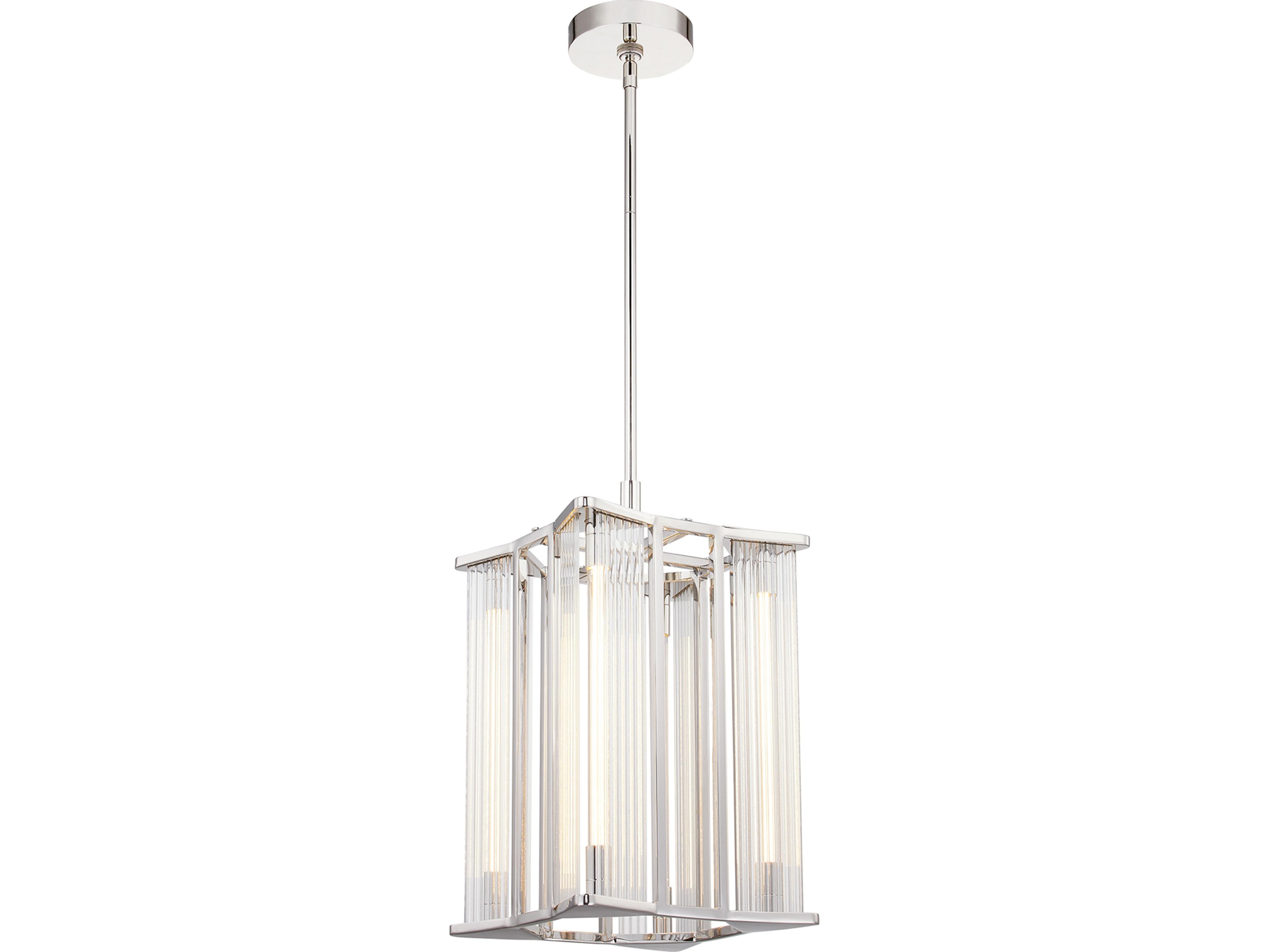 Sabre Pendant Light in Polished Nickel and Ribbed Glass