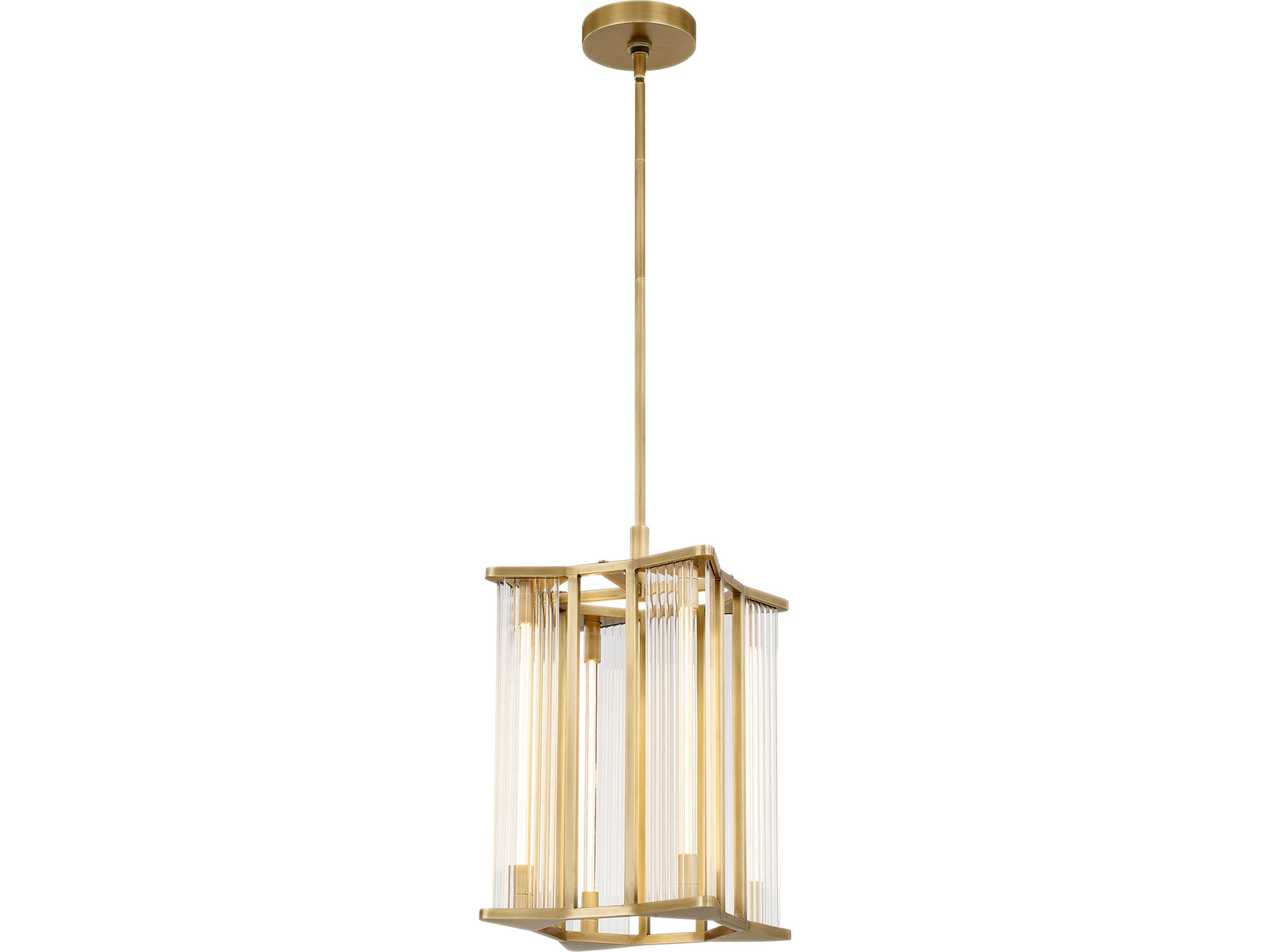 Sabre Pendant Light In Vintage Brass And Ribbed Glass