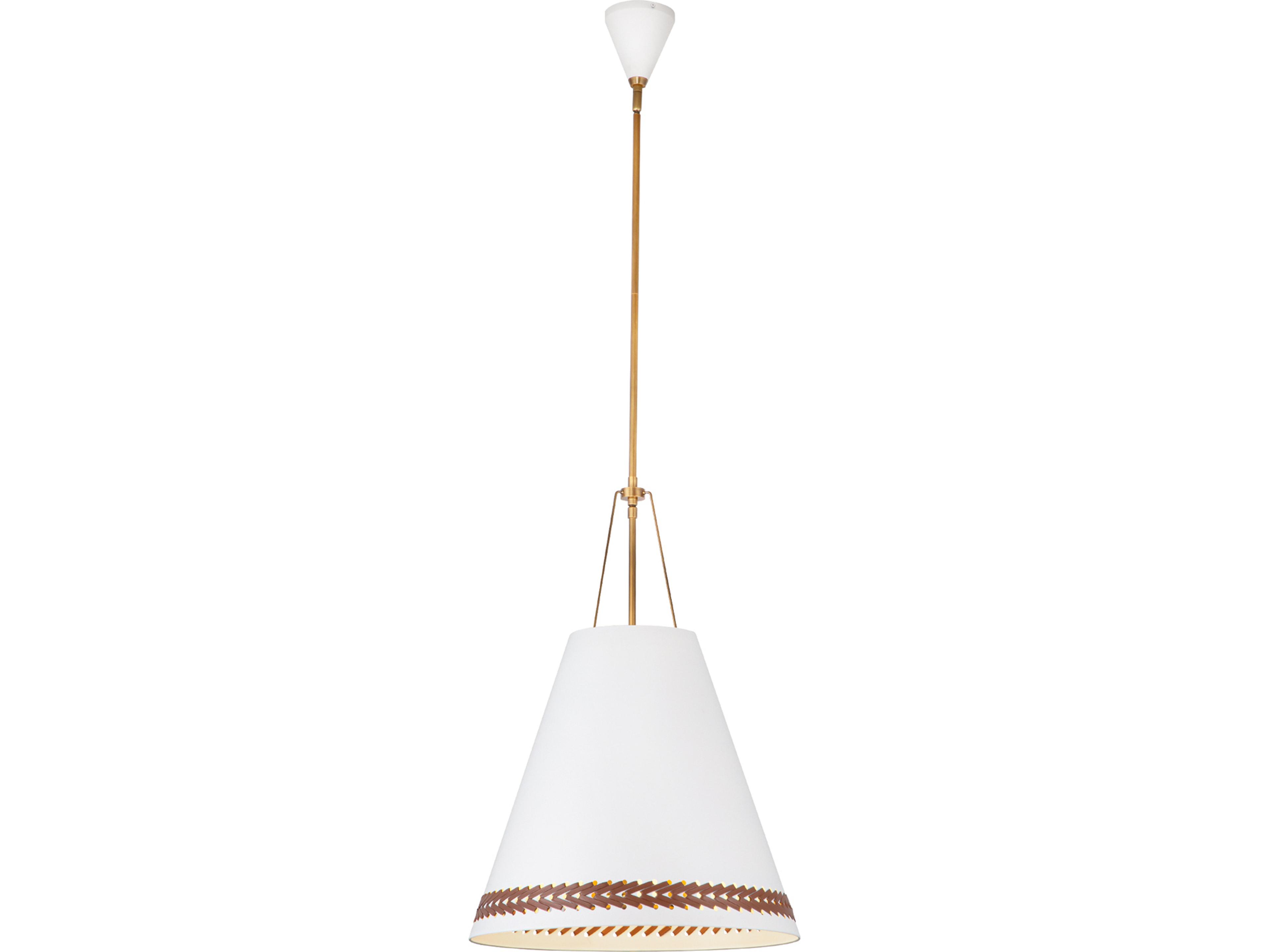 Brickell Pendant Light in Matte White with Hazelnut Leather