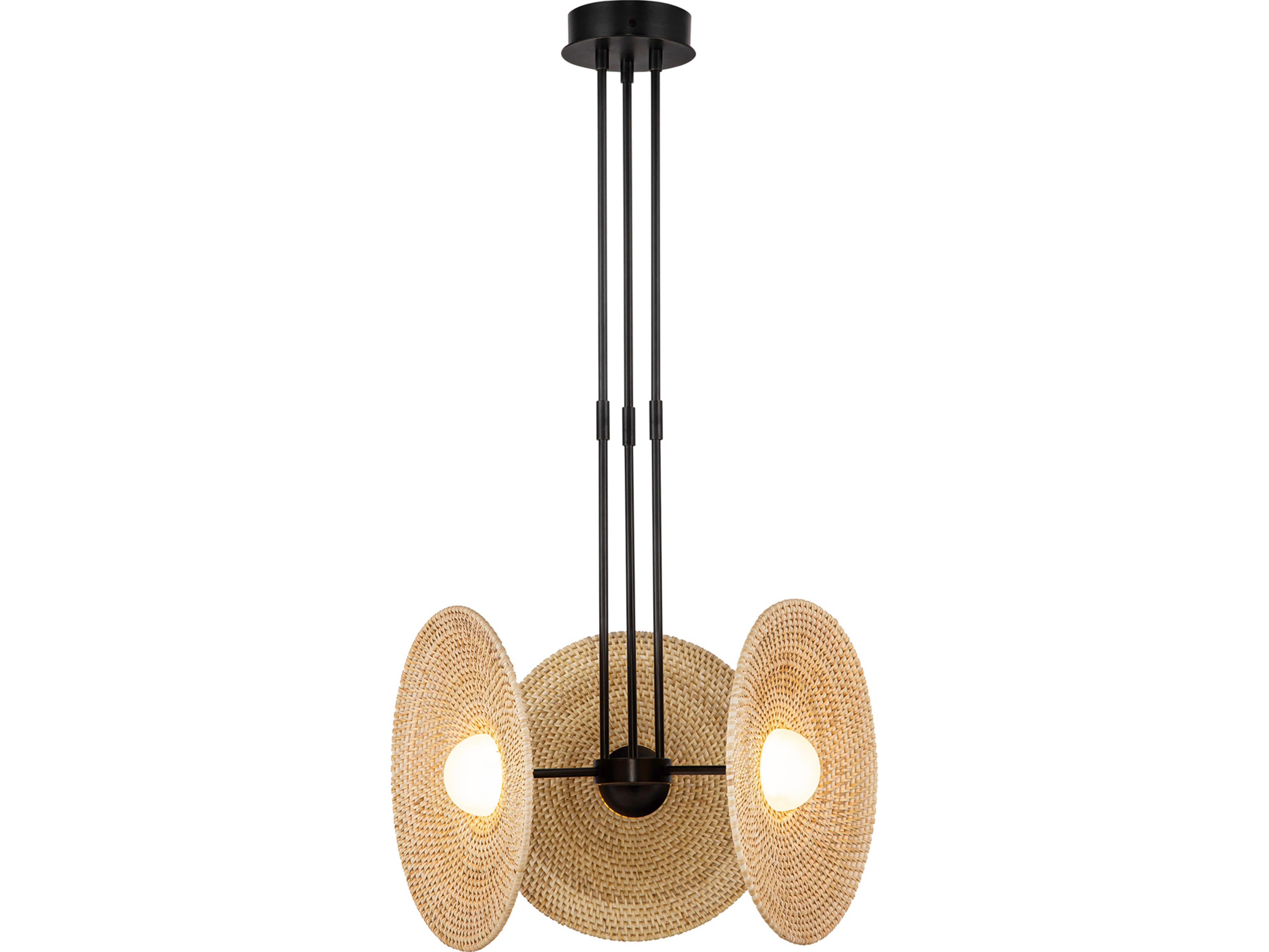 Harbour Pendant Light in Urban Bronze with Woven Rattan
