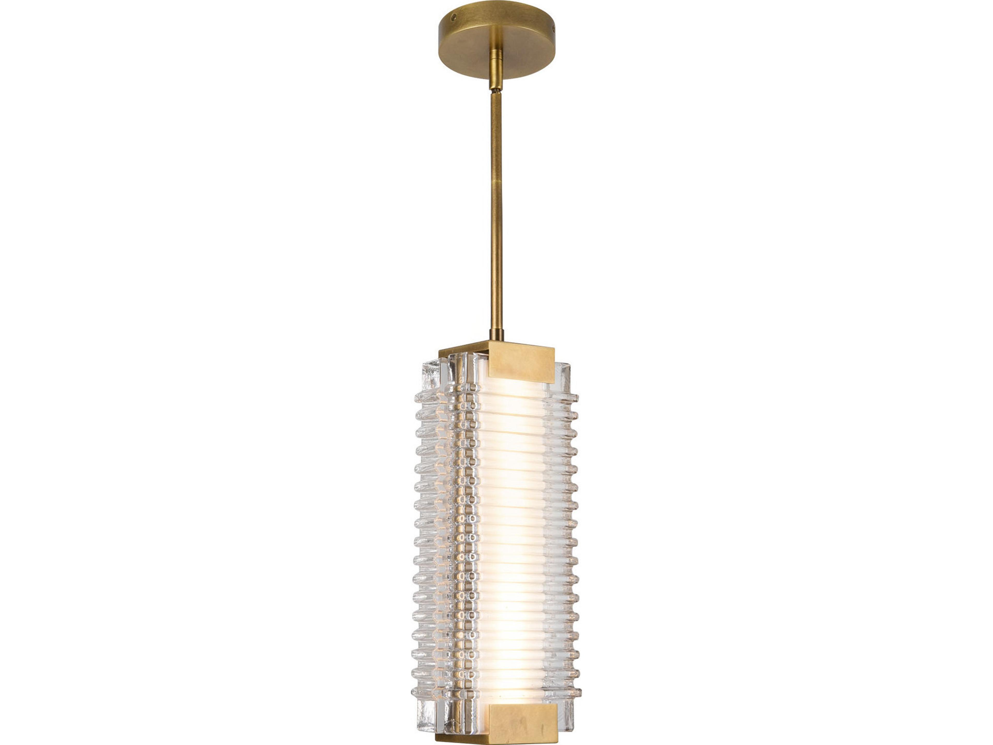 Alai Pendant Light in Vintage Brass with Ribbed Glass
