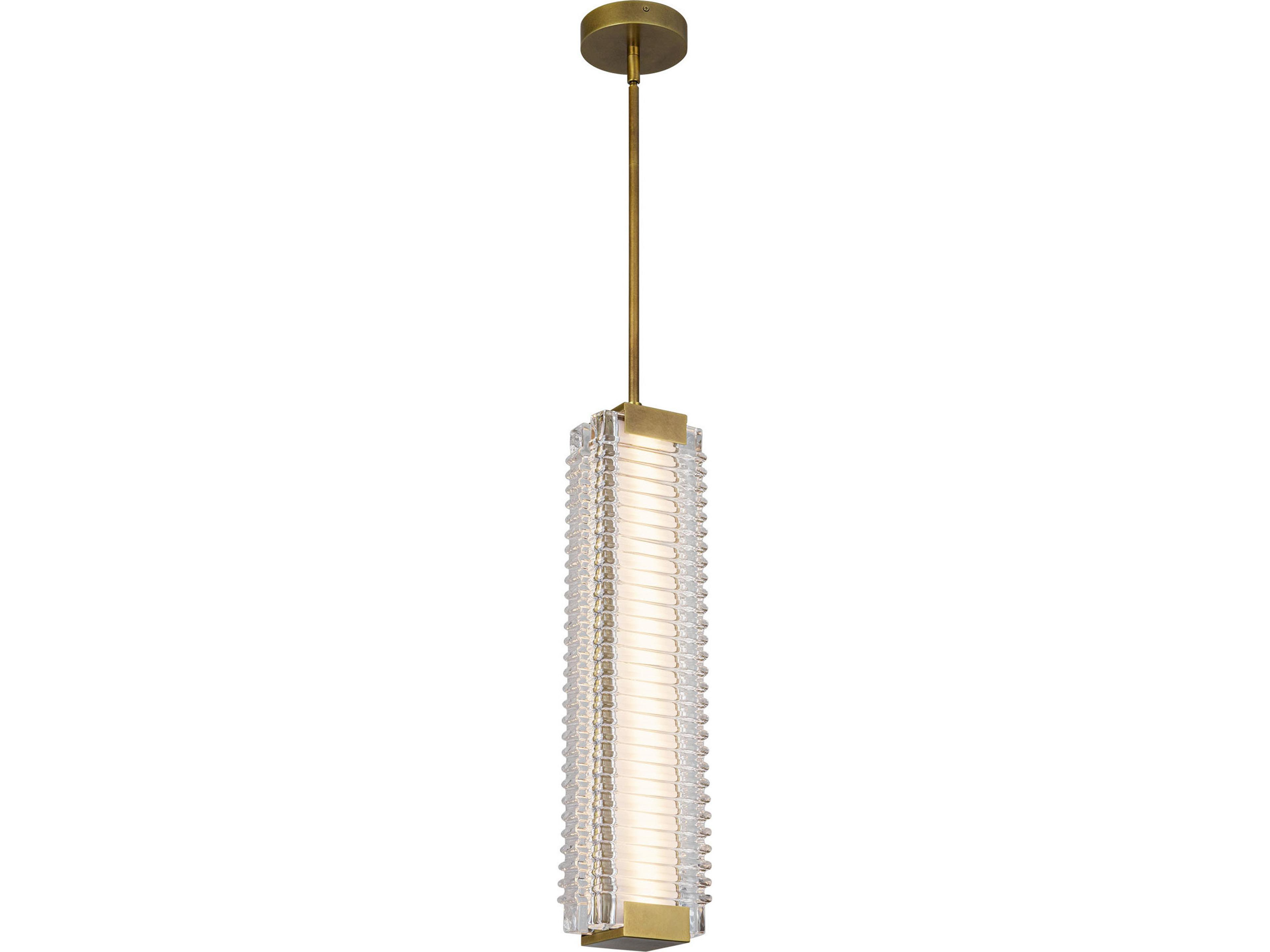 Alai Pendant Light in Vintage Brass with Ribbed Glass