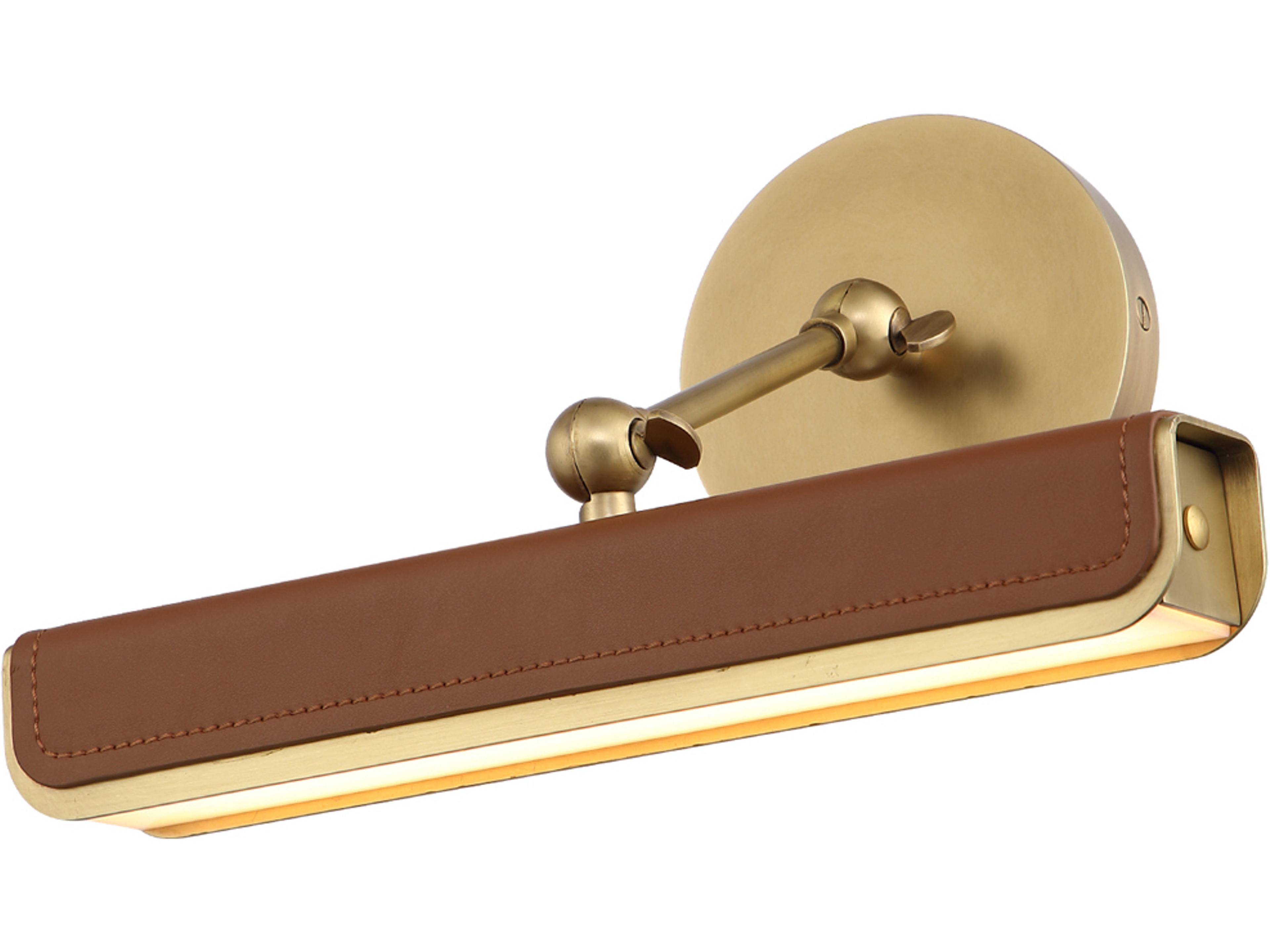 Valise LED Picture Light in Vintage Brass and Cognac Leather