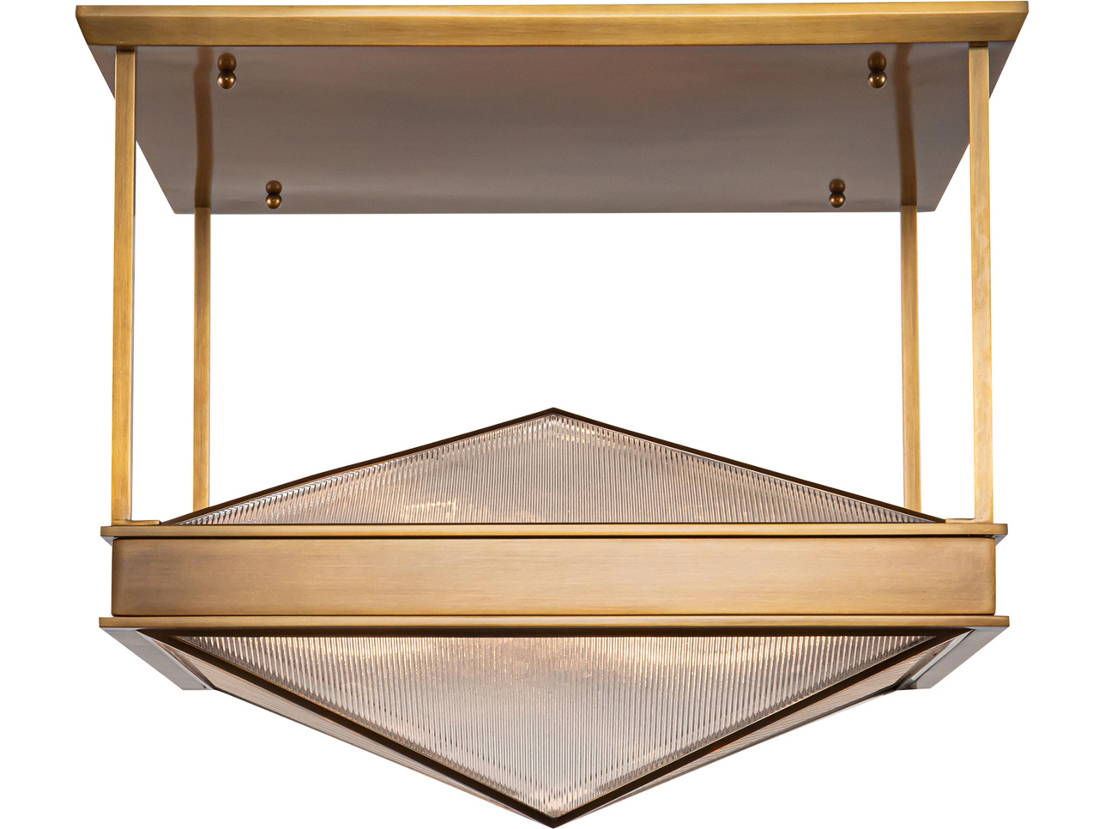 Cairo 19-Inch Vintage Brass Semi-Flush Mount Ceiling Light with Ribbed Glass