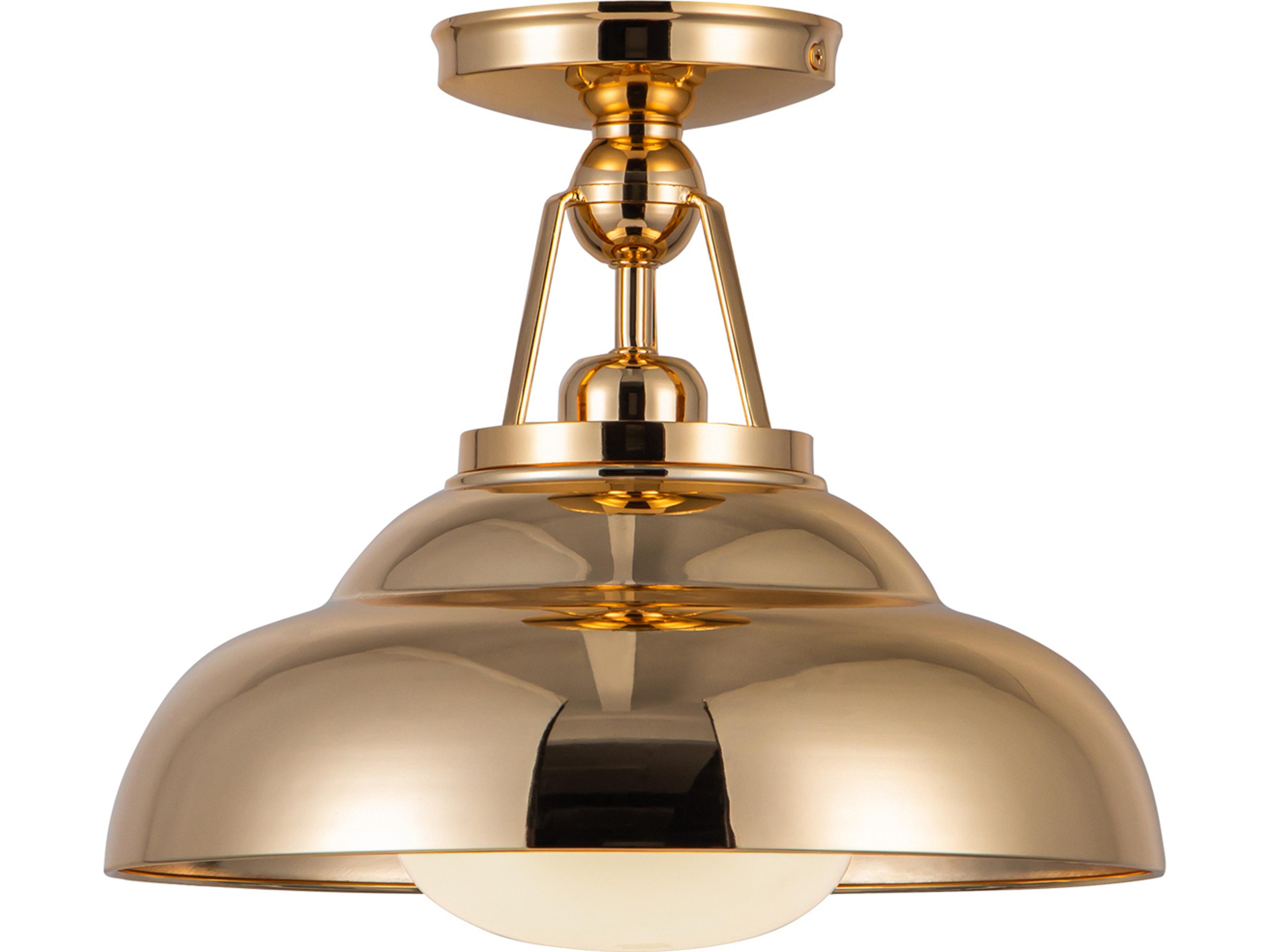 Semi Flush Mount Ceiling Light Palmetto Polished Brass Opal Glass