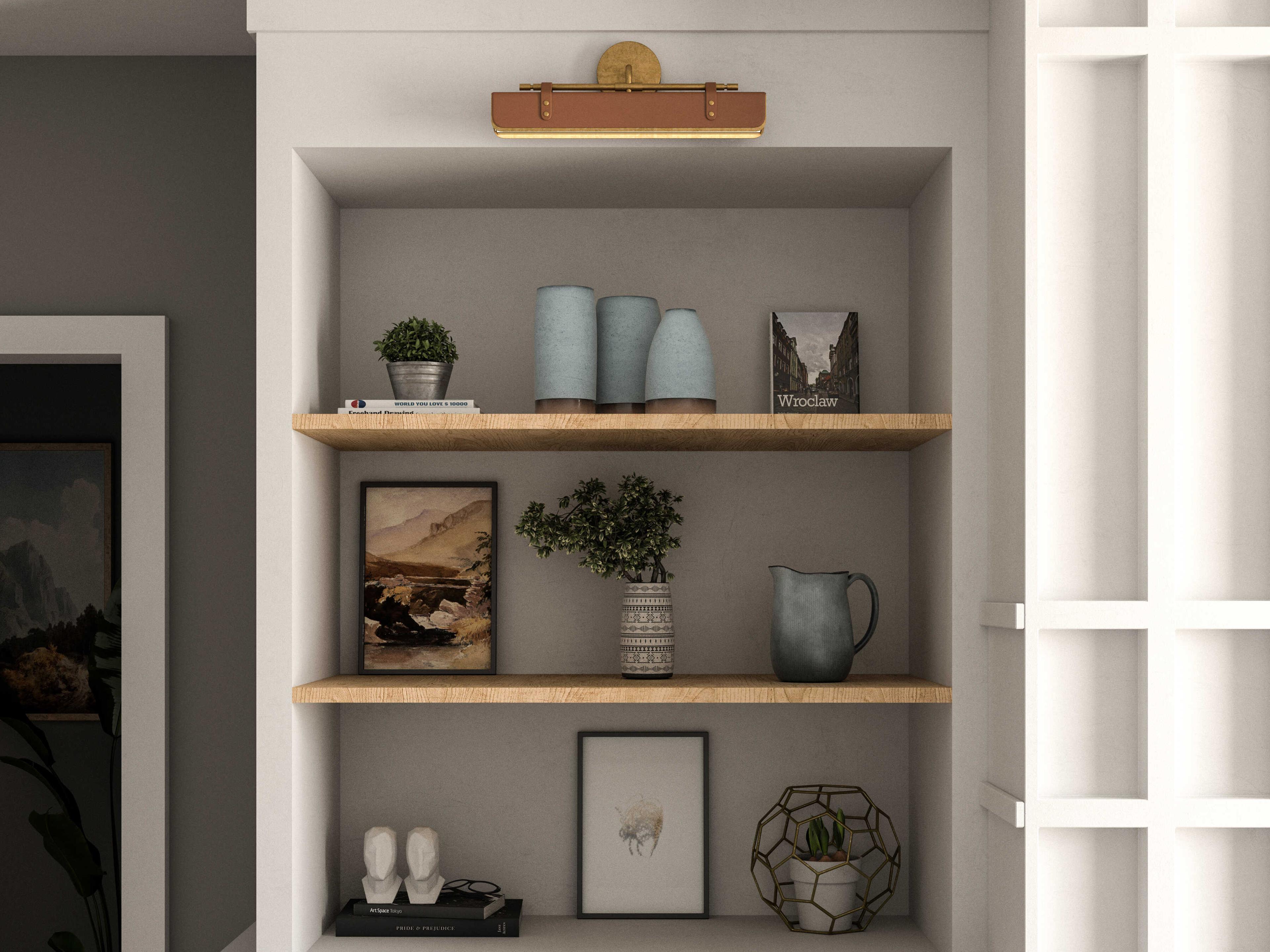 Alora Lighting Valise Vintage Brass Cognac Leather Vanity Light