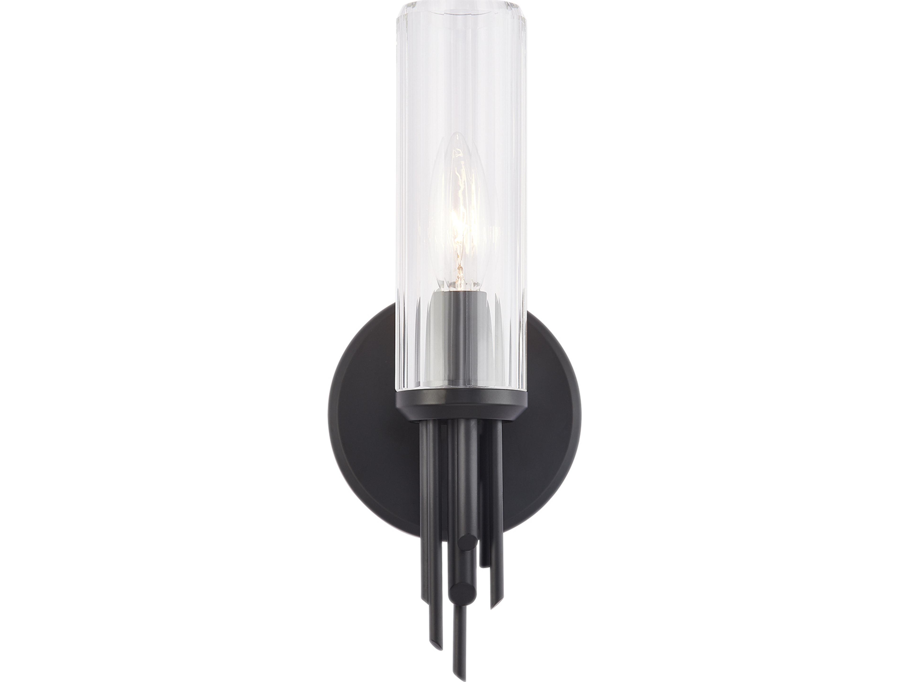 Torres Wall Sconce in Matte Black with Ribbed Glass
