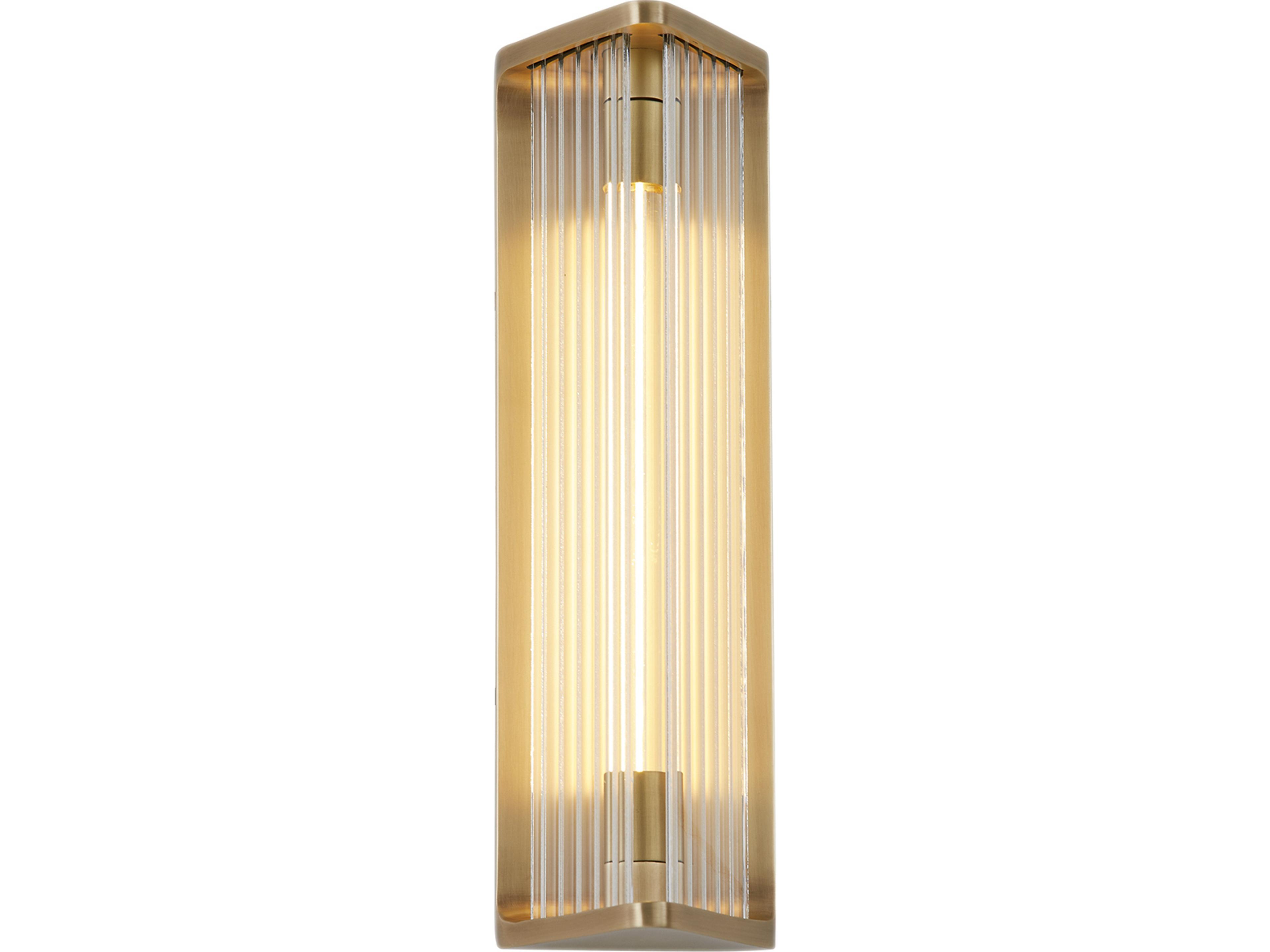 Sabre LED Vanity Light in Vintage Brass with Clear Ribbed Glass