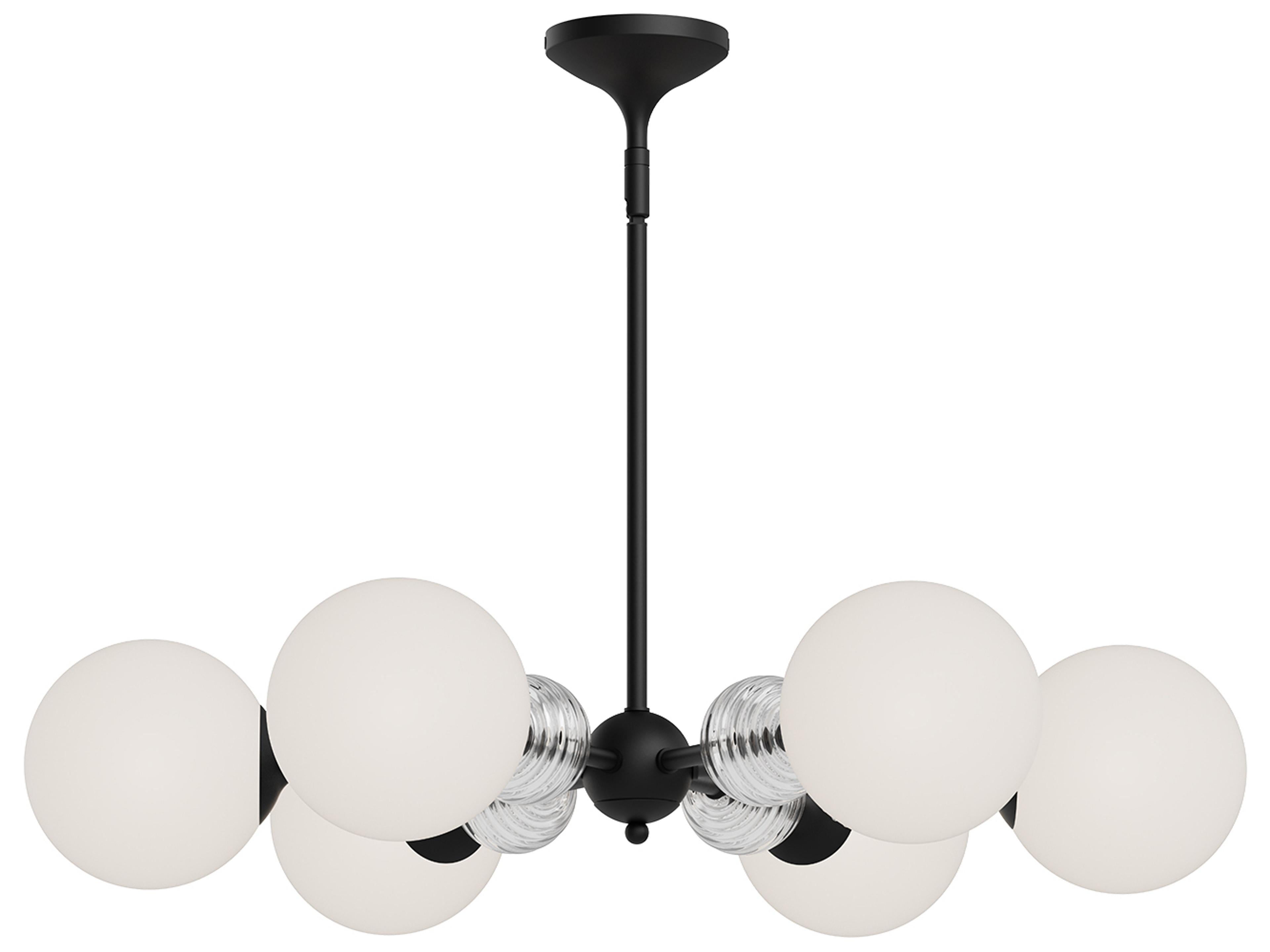 Celia 6 Light Chandelier in Matte Black and Opal Glass