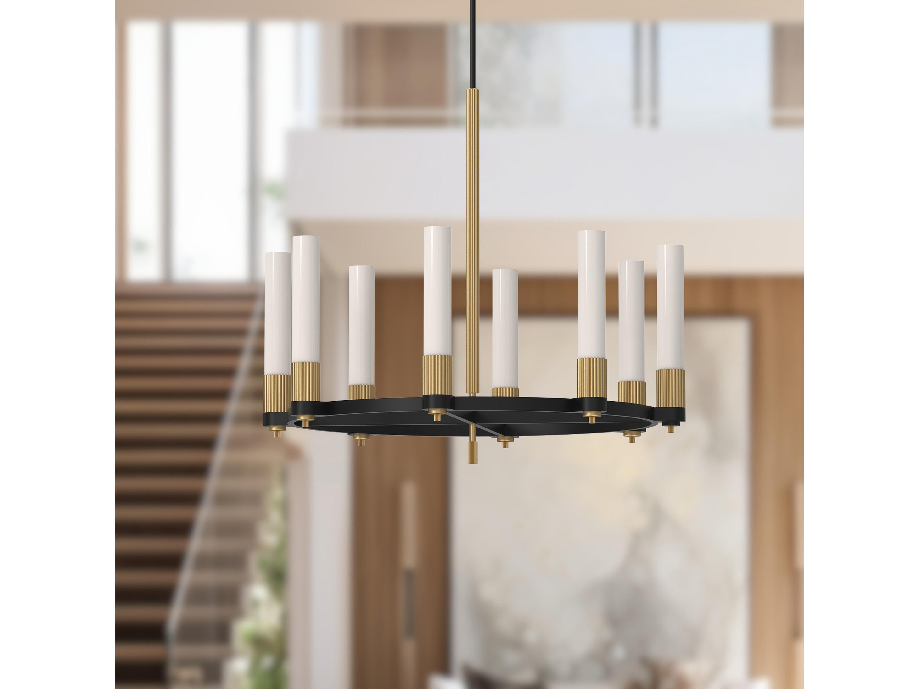 Alora Mood Rue 8-Light Matte Black Brushed Gold Round Chandelier