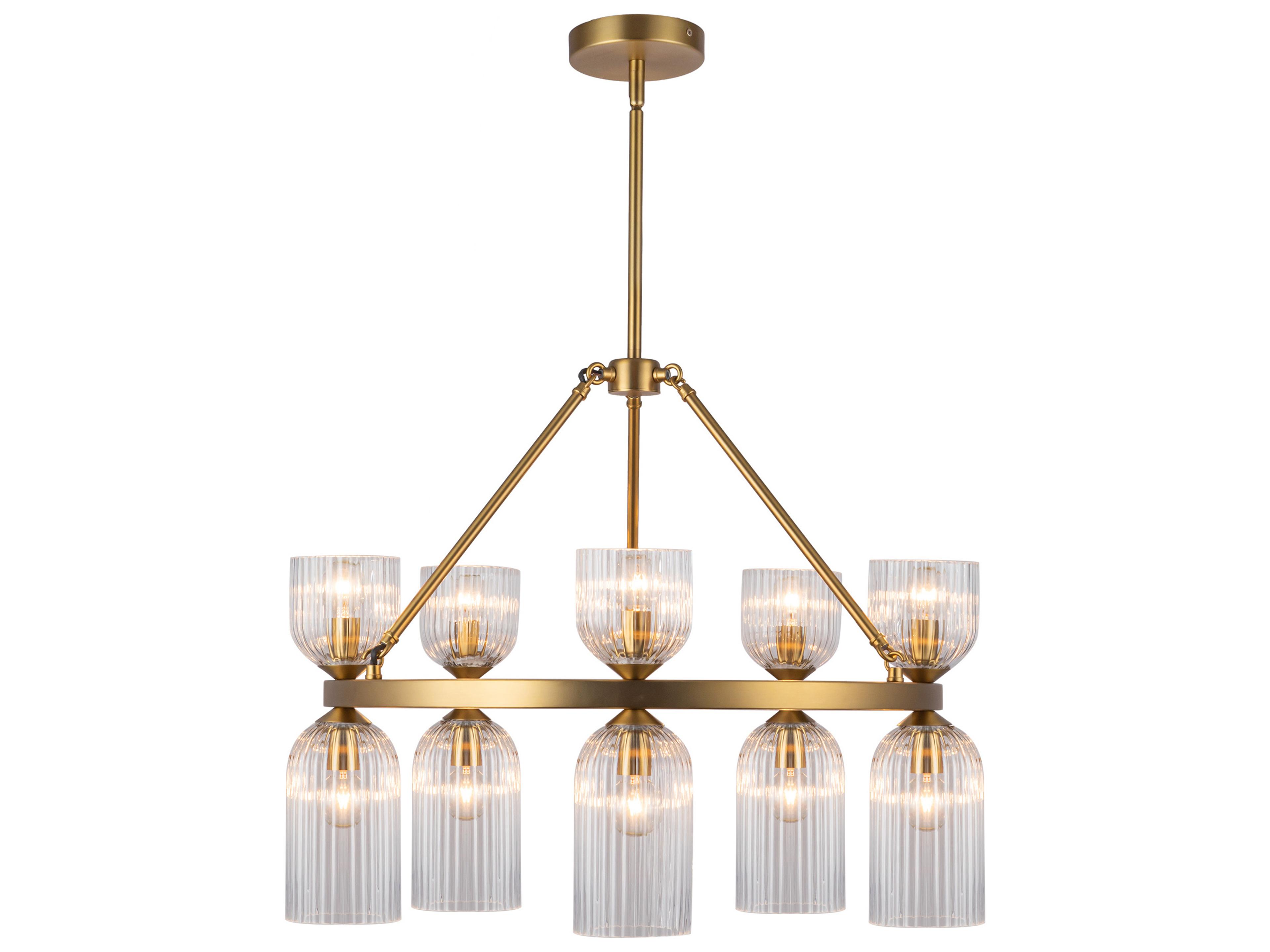 Nelly Chandelier Brushed Gold with Ribbed Glass