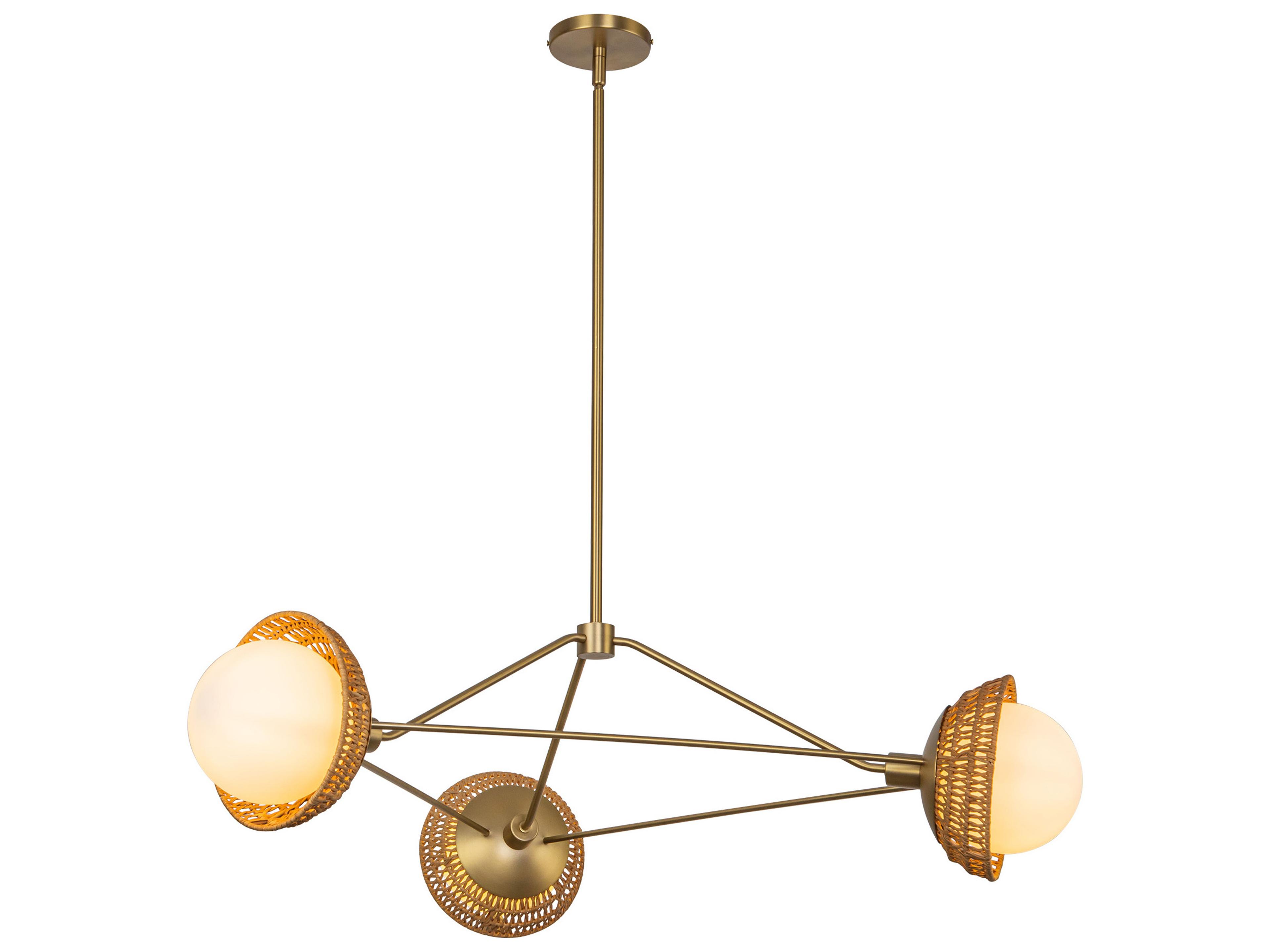 Perth Chandelier in Brushed Gold with Rattan