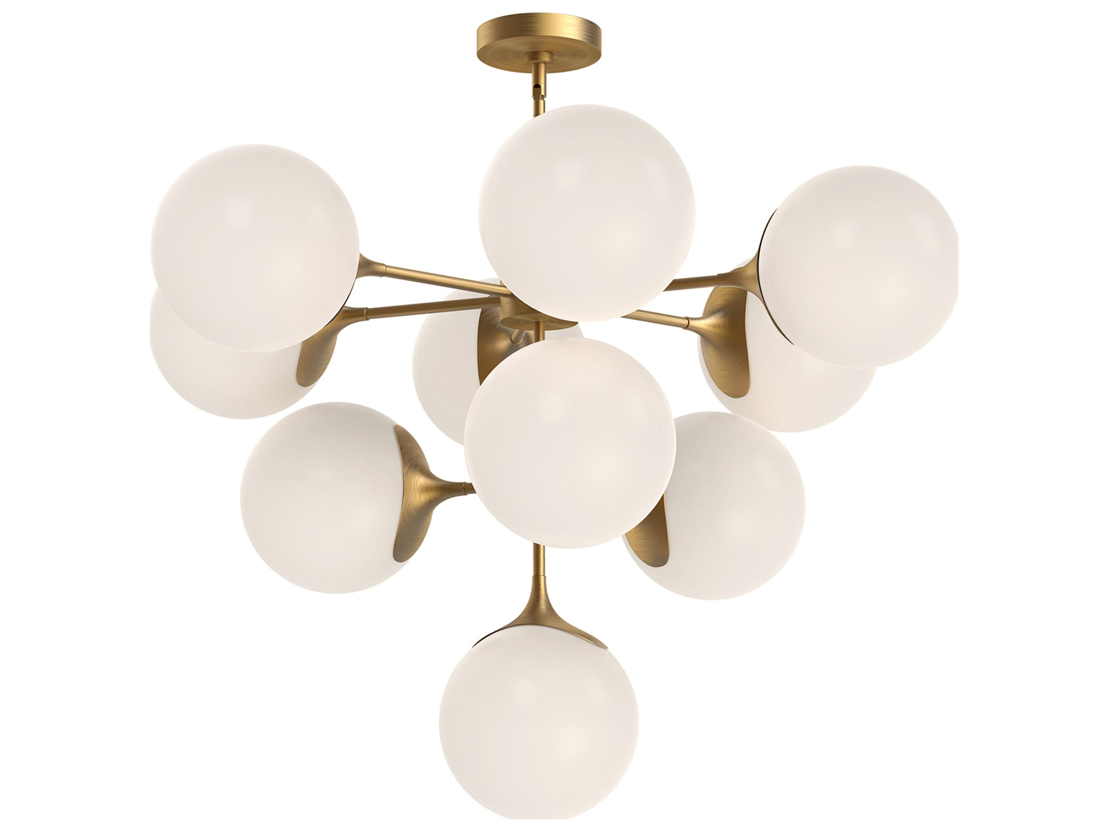 Nouveau Chandelier in Aged Gold and Opal Glass