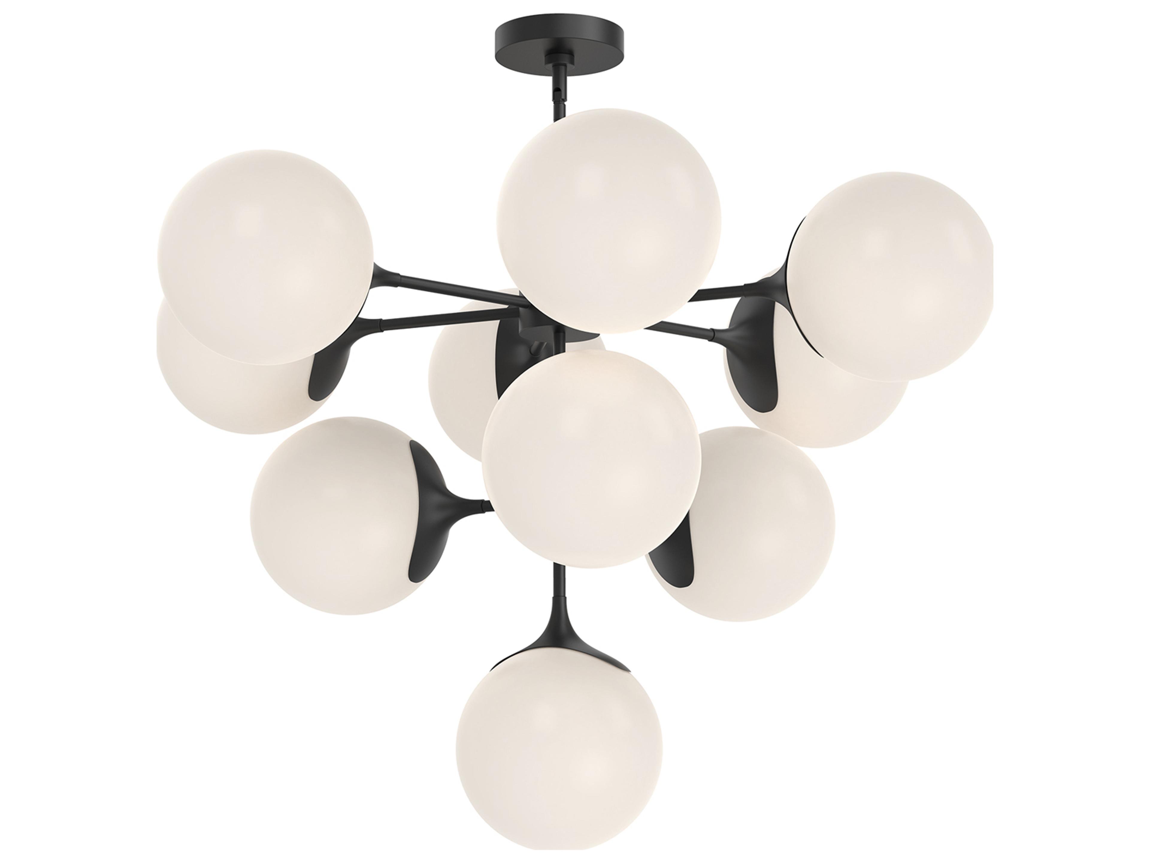 Nouveau 10 Light Chandelier in Matte Black and Opal Glass