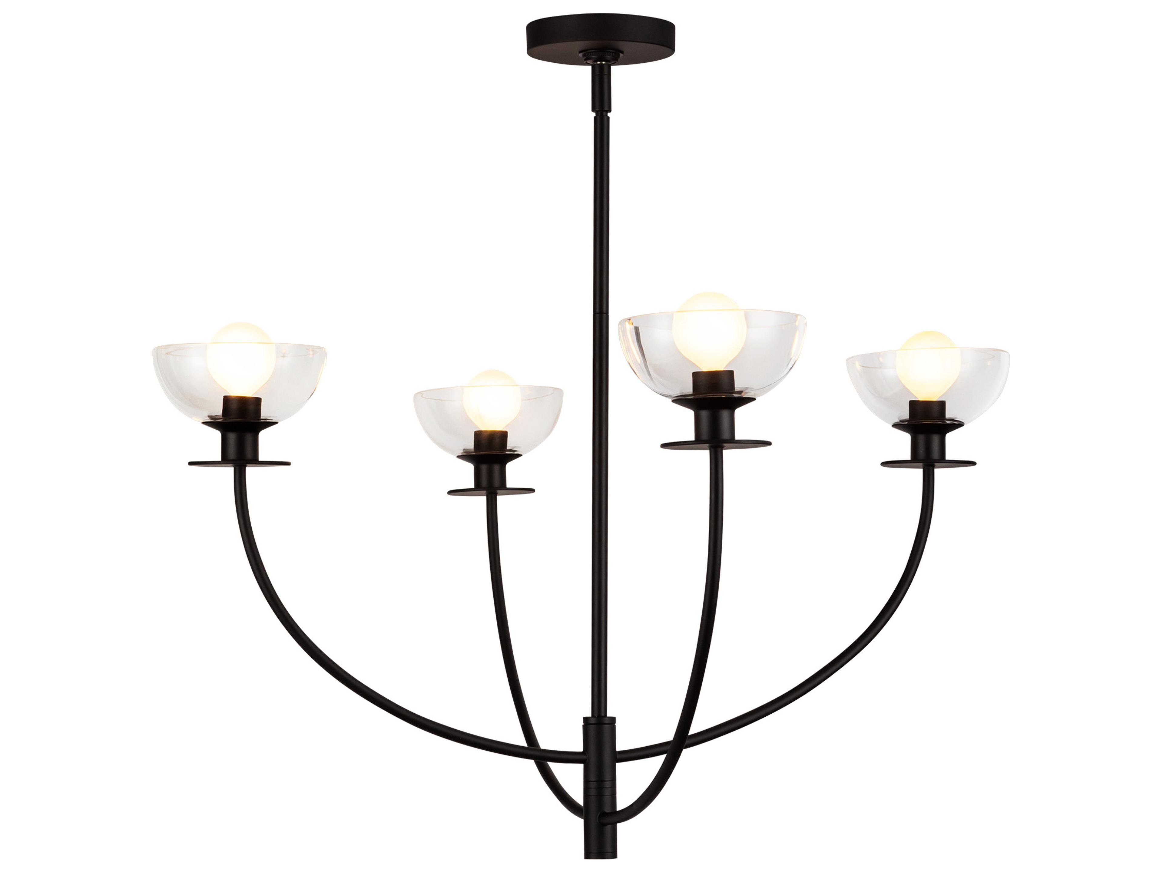 Sylvia 4 Light Chandelier in Matte Black with Clear Glass