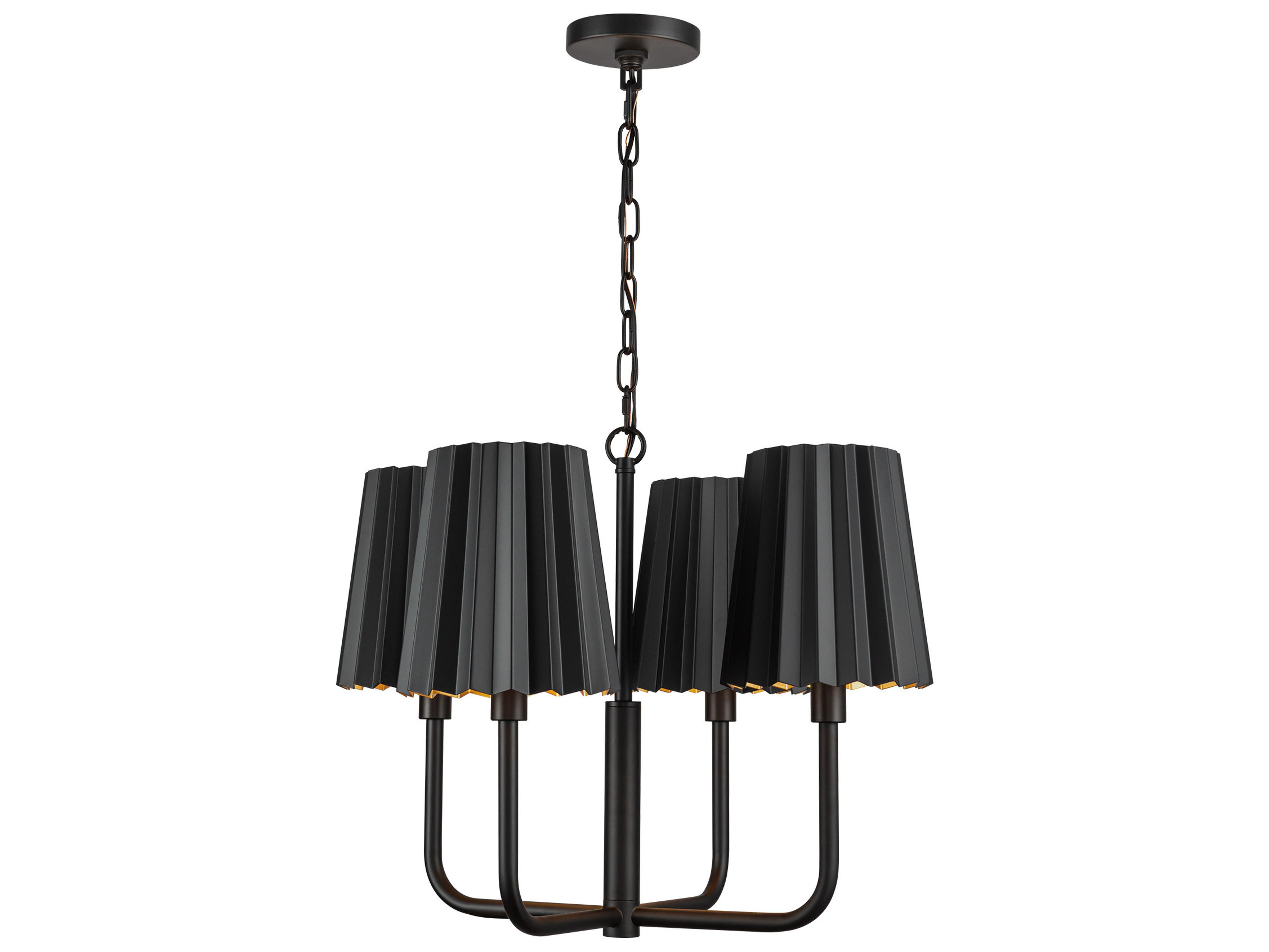 Plisse Chandelier Matte Black Modern 4 Light