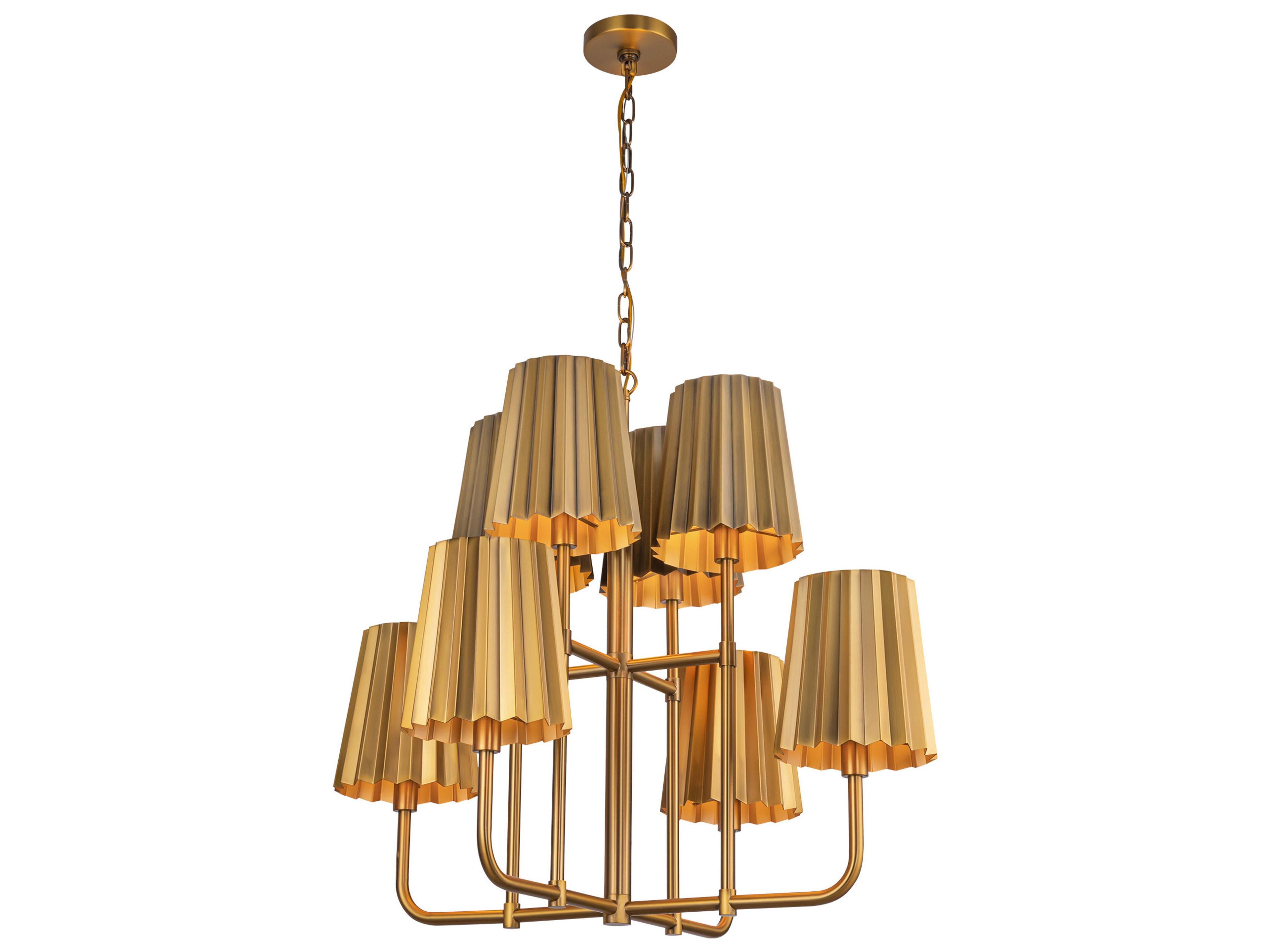Alora Mood Plisse 8-Light Aged Gold Tiered Chandelier