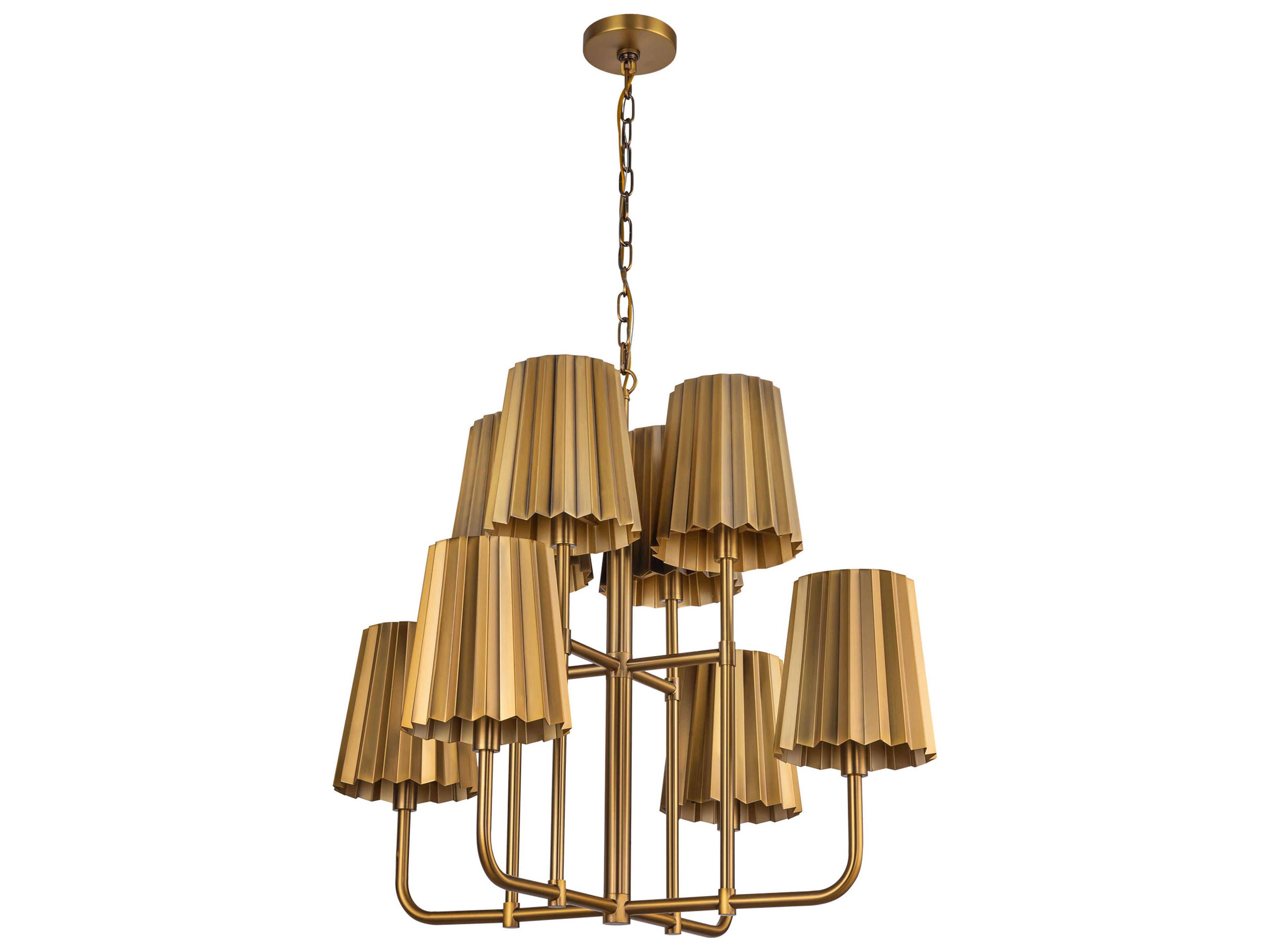 Alora Mood Plisse 8-Light Aged Gold Tiered Chandelier