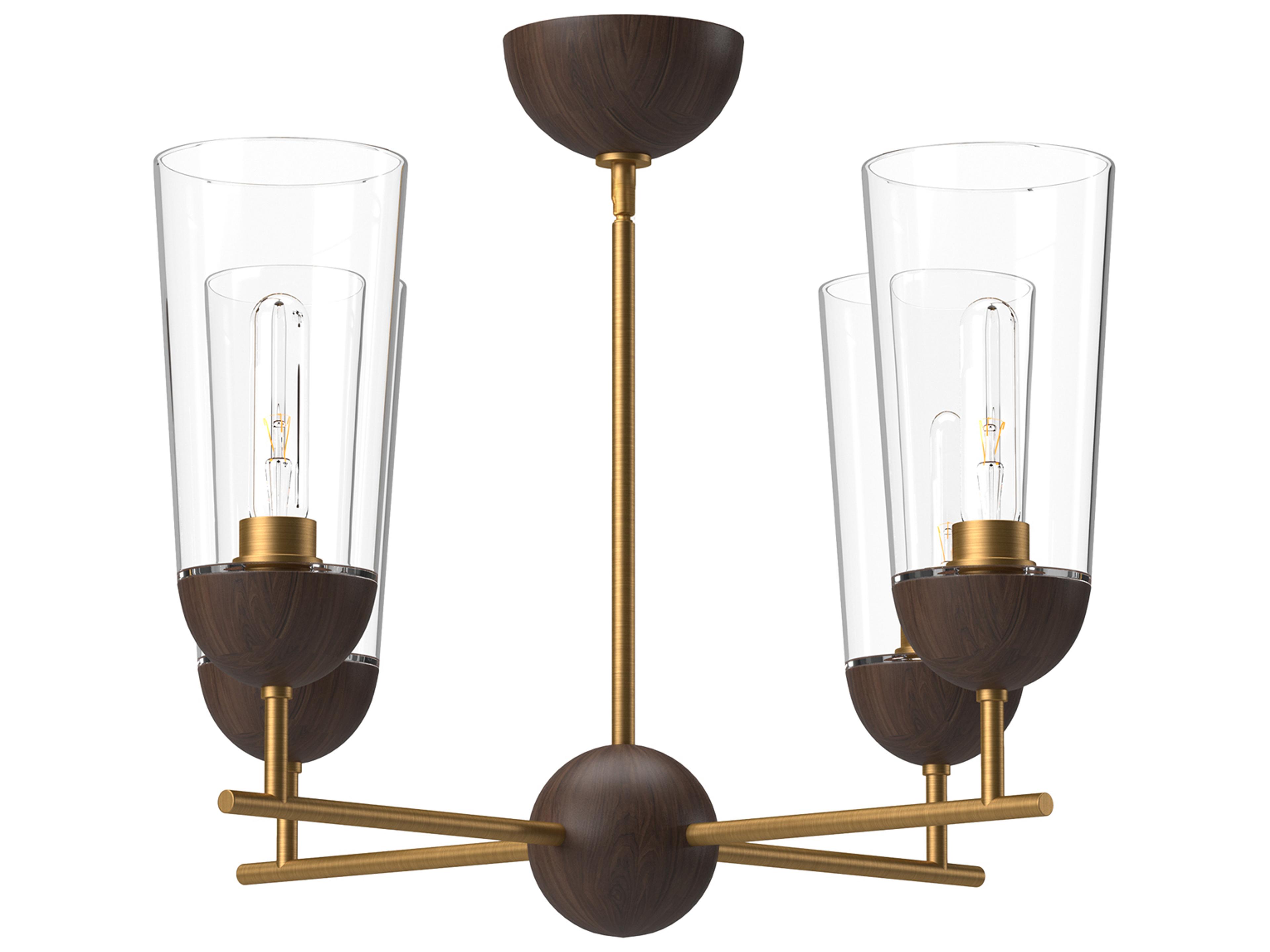 Emil Chandelier in Aged Gold and Walnut Contemporary