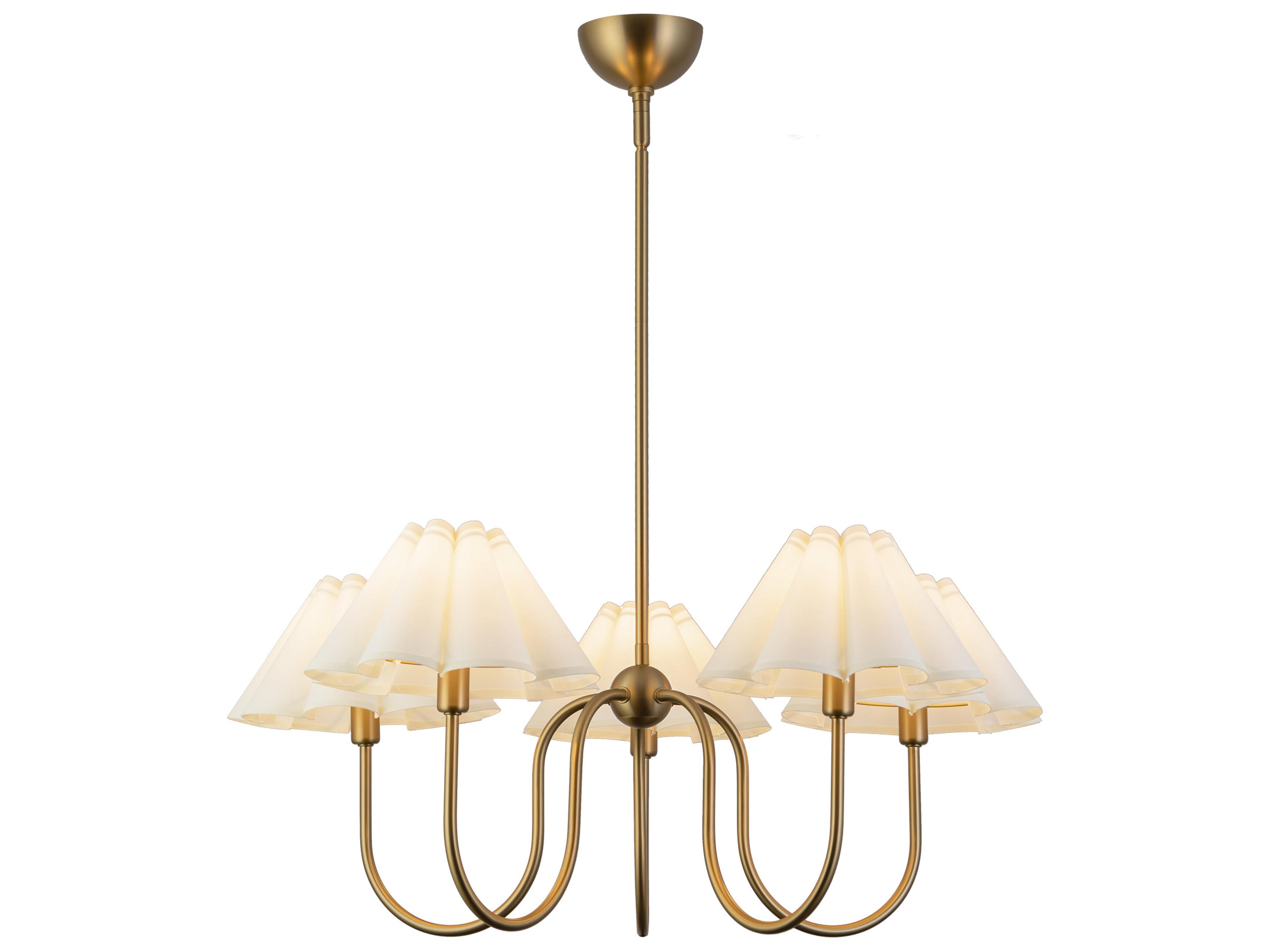 Rosemary 5-Light Brushed Gold Chandelier with White Linen Shades