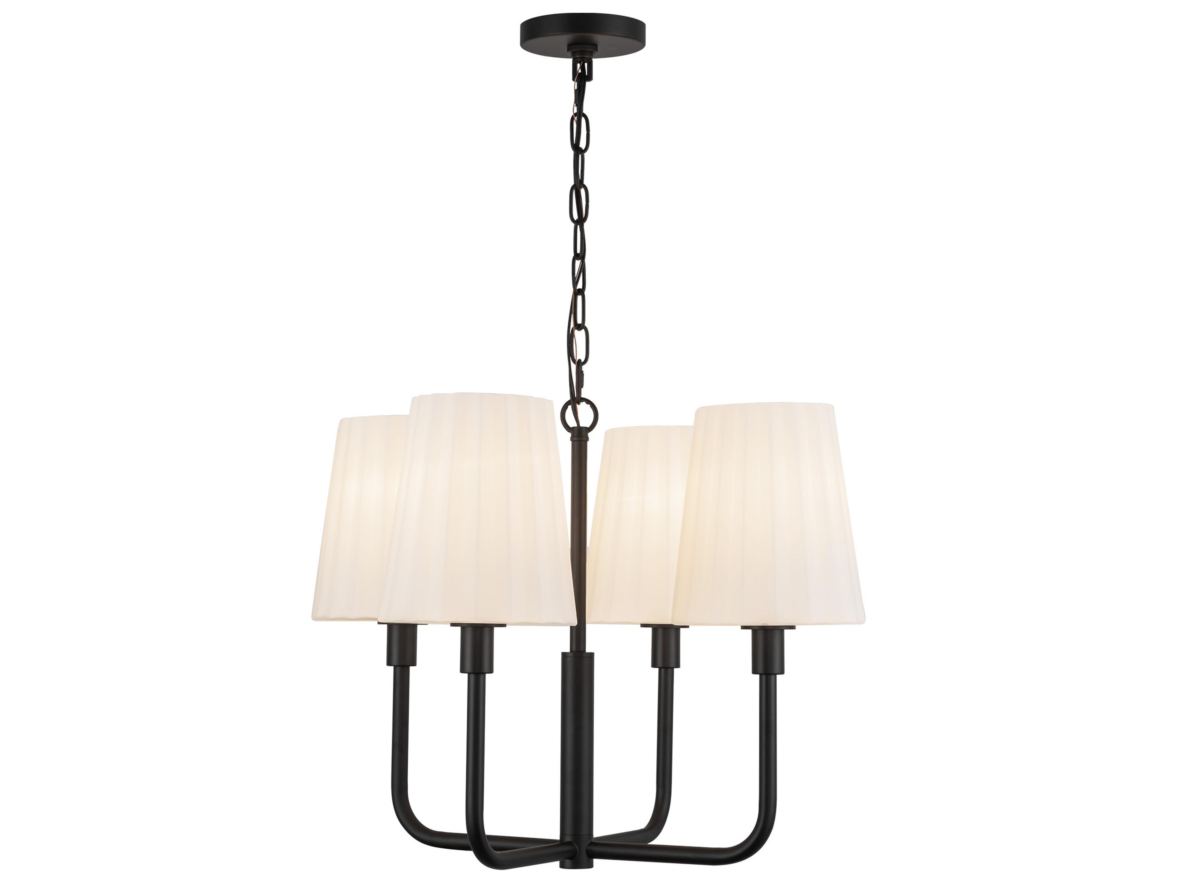 Plisse Chandelier in Matte Black and Opal Glass