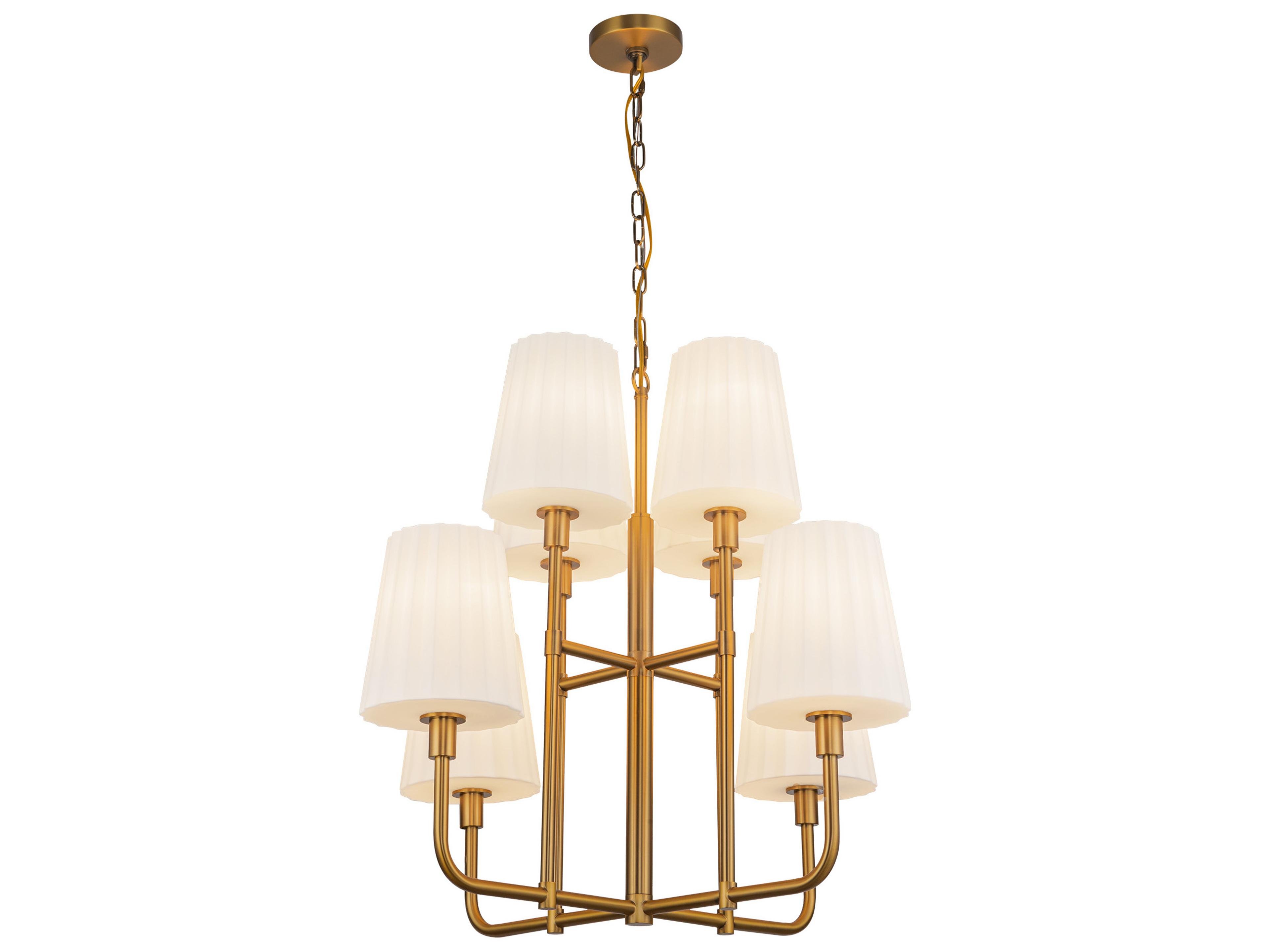 Plisse Chandelier in Aged Gold and Opal Glass