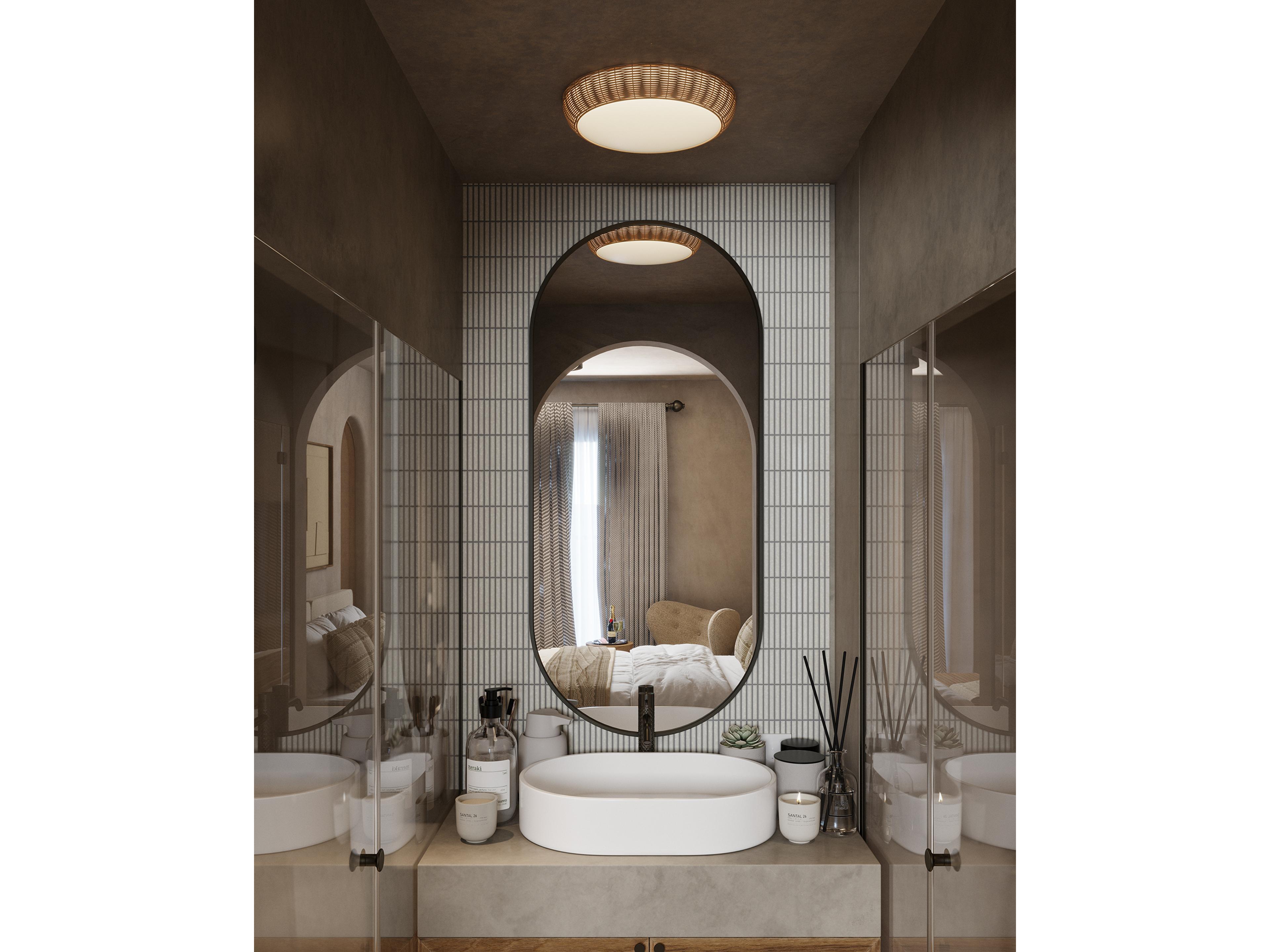 Alora Mood Merida 2-Light Rattan Brown Round Flush Mount